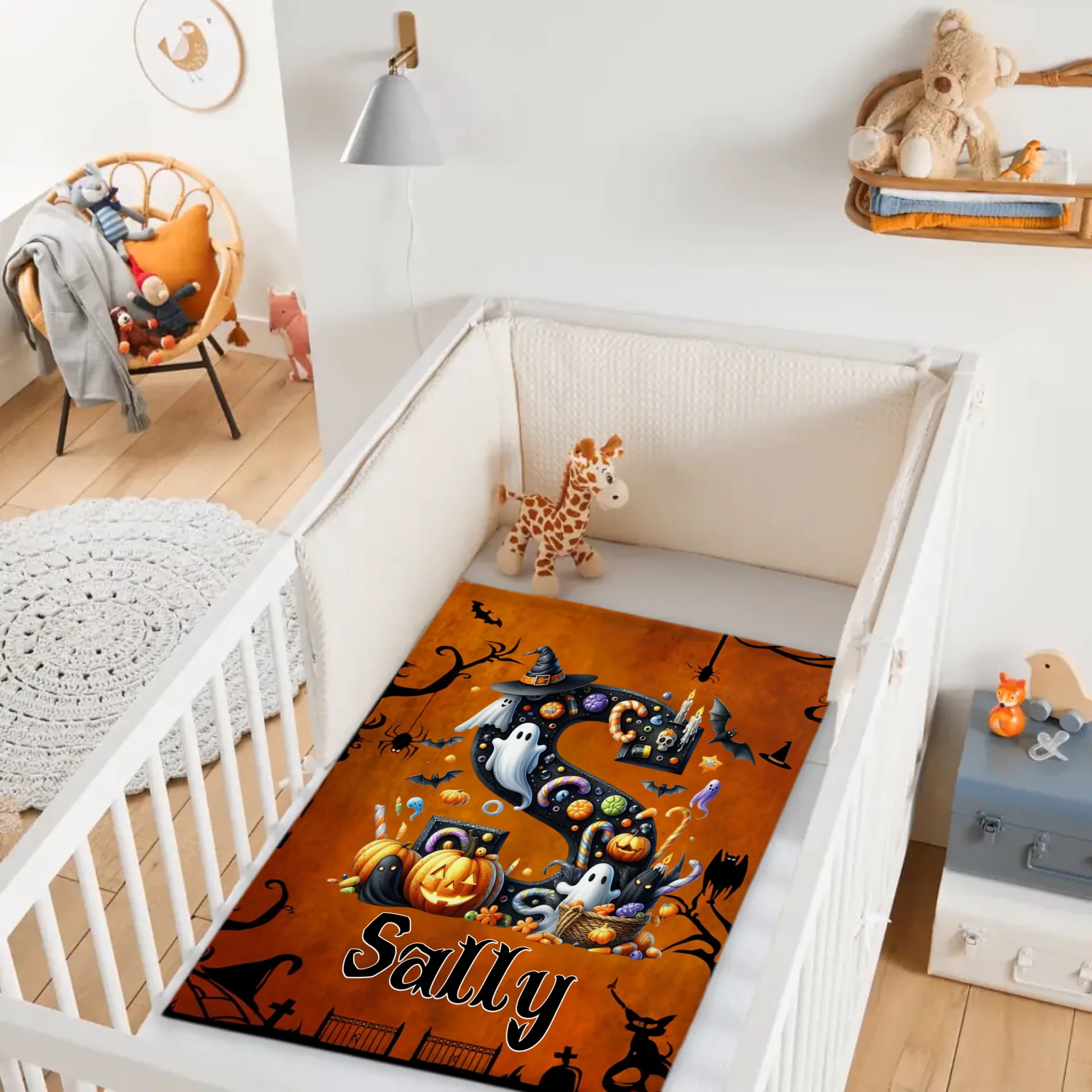 Custom Halloween Letter Blanket - Personalized Initial Name Throw Blanket - Gift for Kids & Families