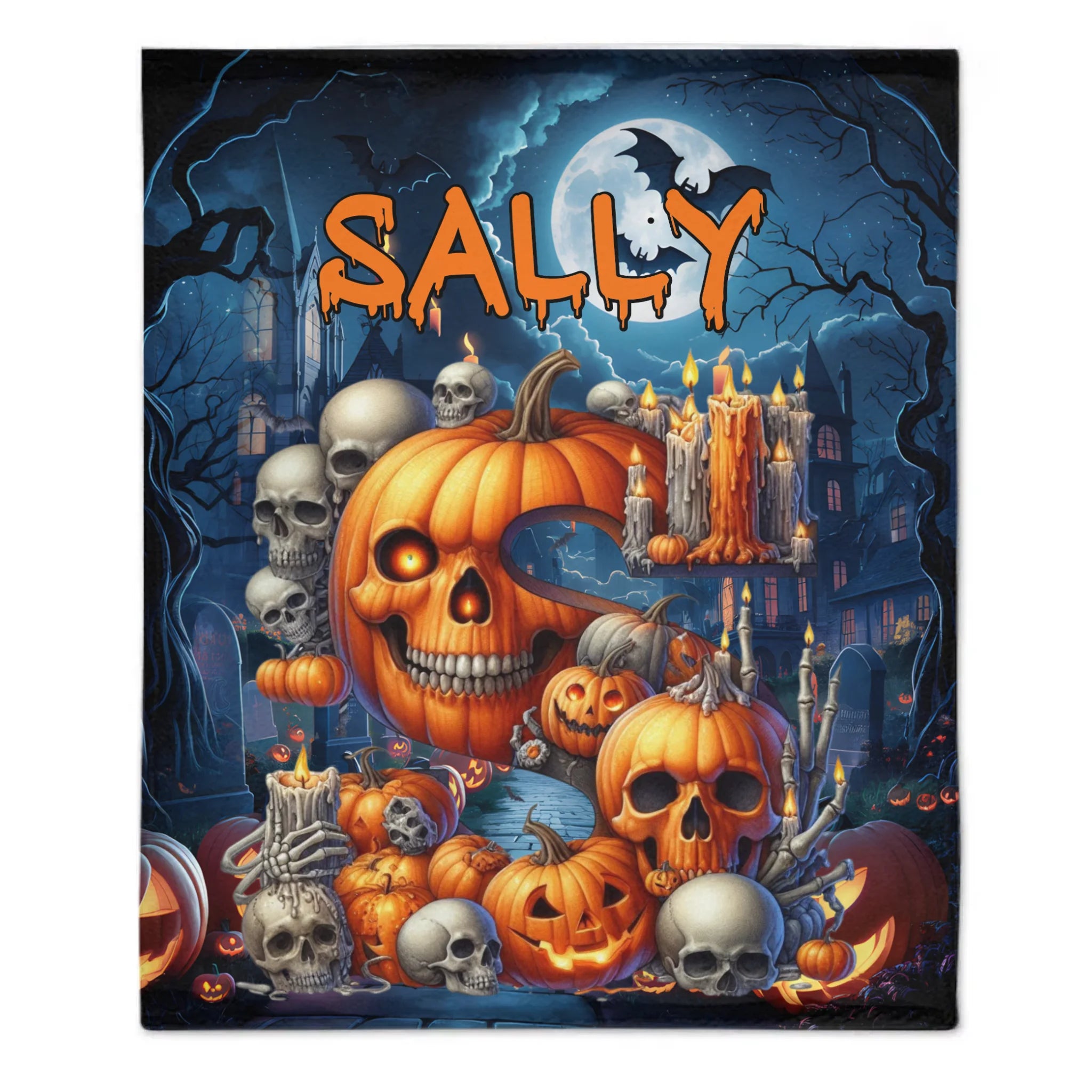 Custom Halloween Blanket – Personalized Pumpkin Skull Throw Blanket – Gift for Kids & Horror Lovers