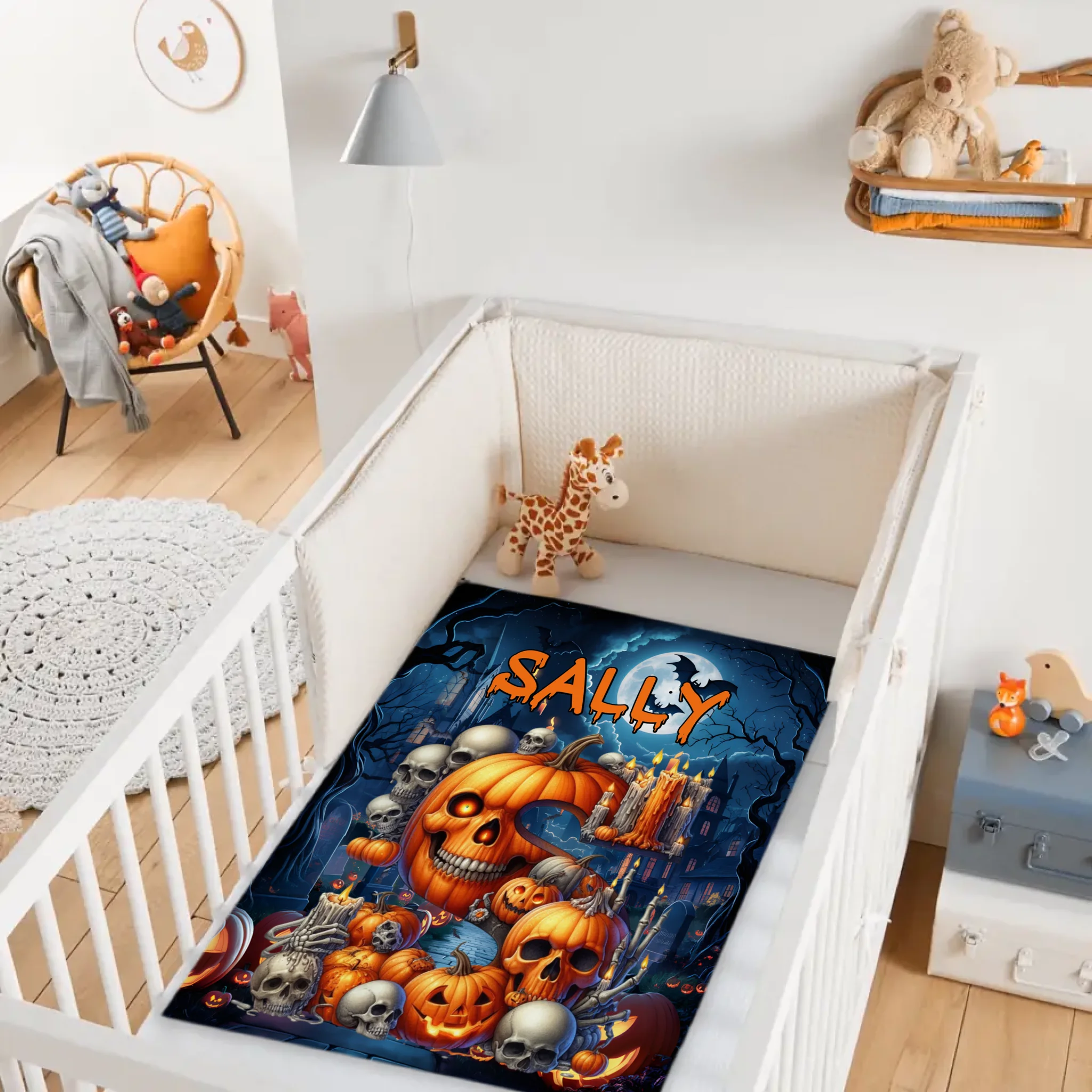 Custom Halloween Blanket – Personalized Pumpkin Skull Throw Blanket – Gift for Kids & Horror Lovers