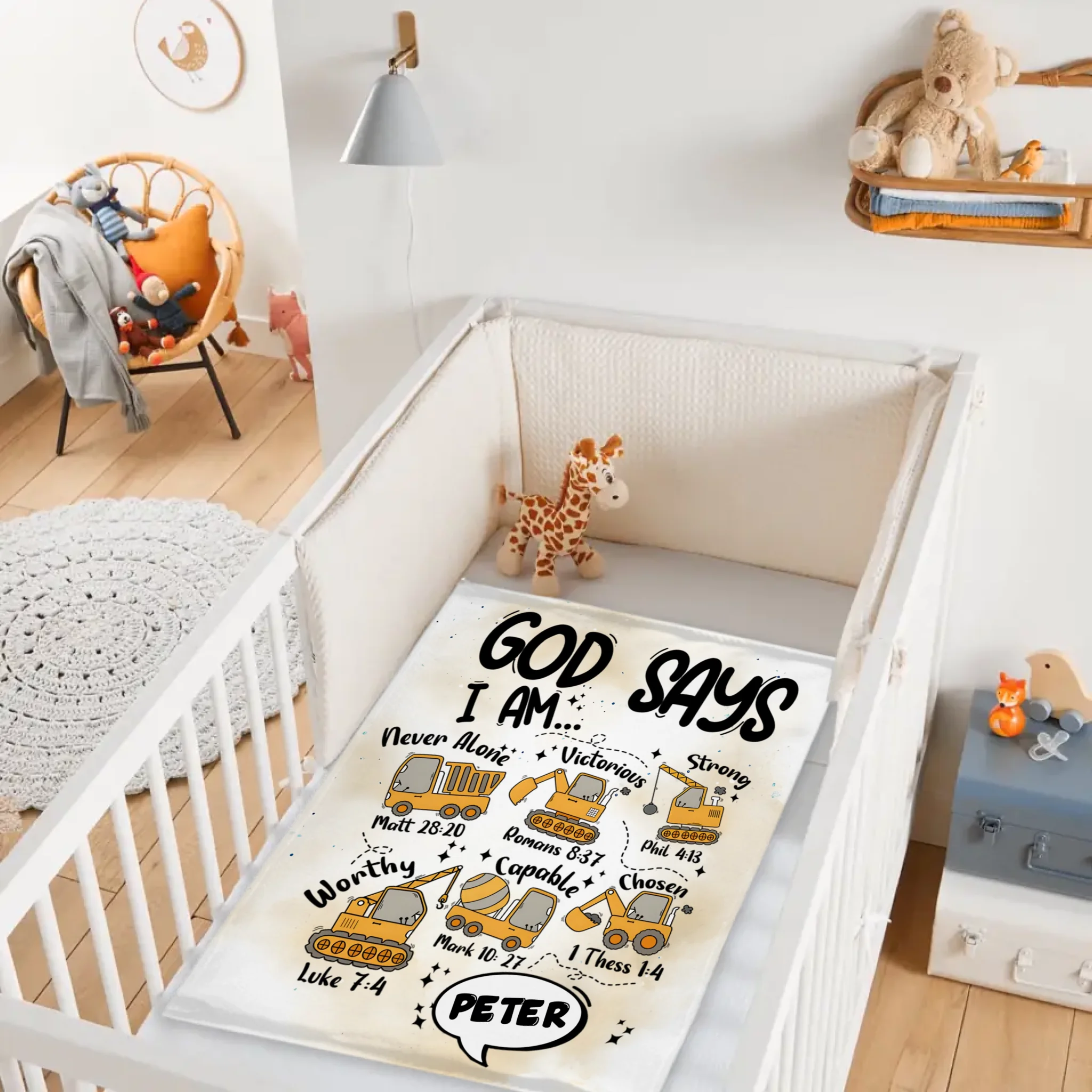 Customized Construction Vehicle Dinosaur Animal Blanket - Personalized Name - Gift for Kids