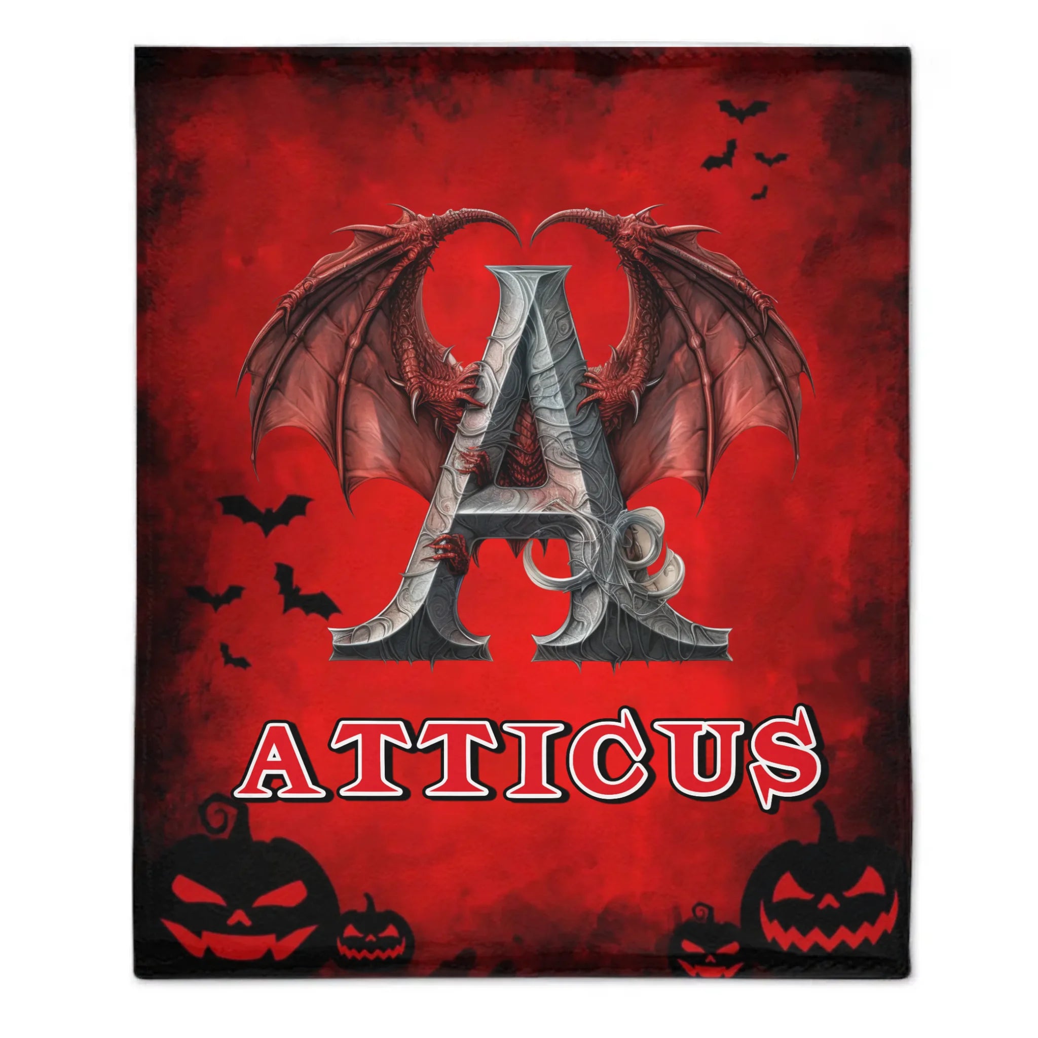 Custom Dragon Letter Blanket – Personalized Halloween Throw with Initial & Name – Gift for Boys & Girls