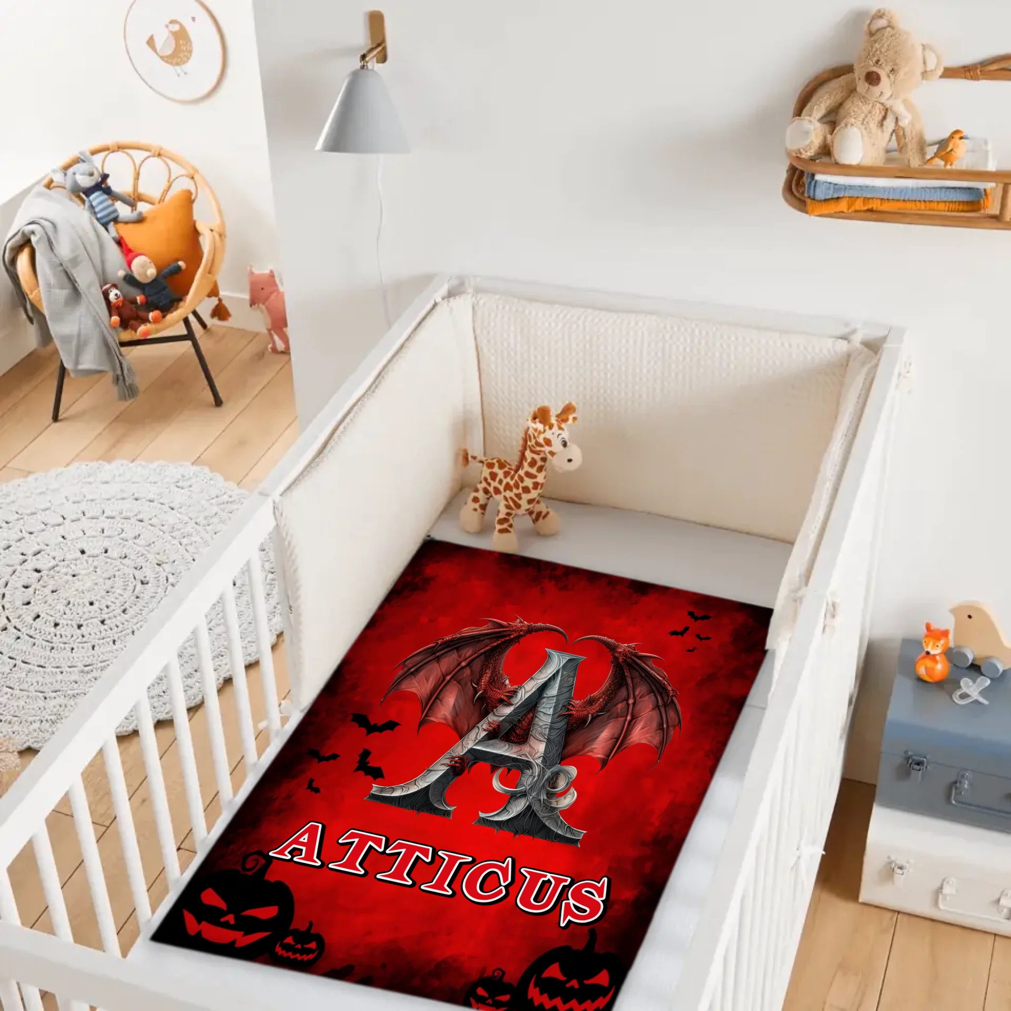 Custom Dragon Letter Blanket – Personalized Halloween Throw with Initial & Name – Gift for Boys & Girls