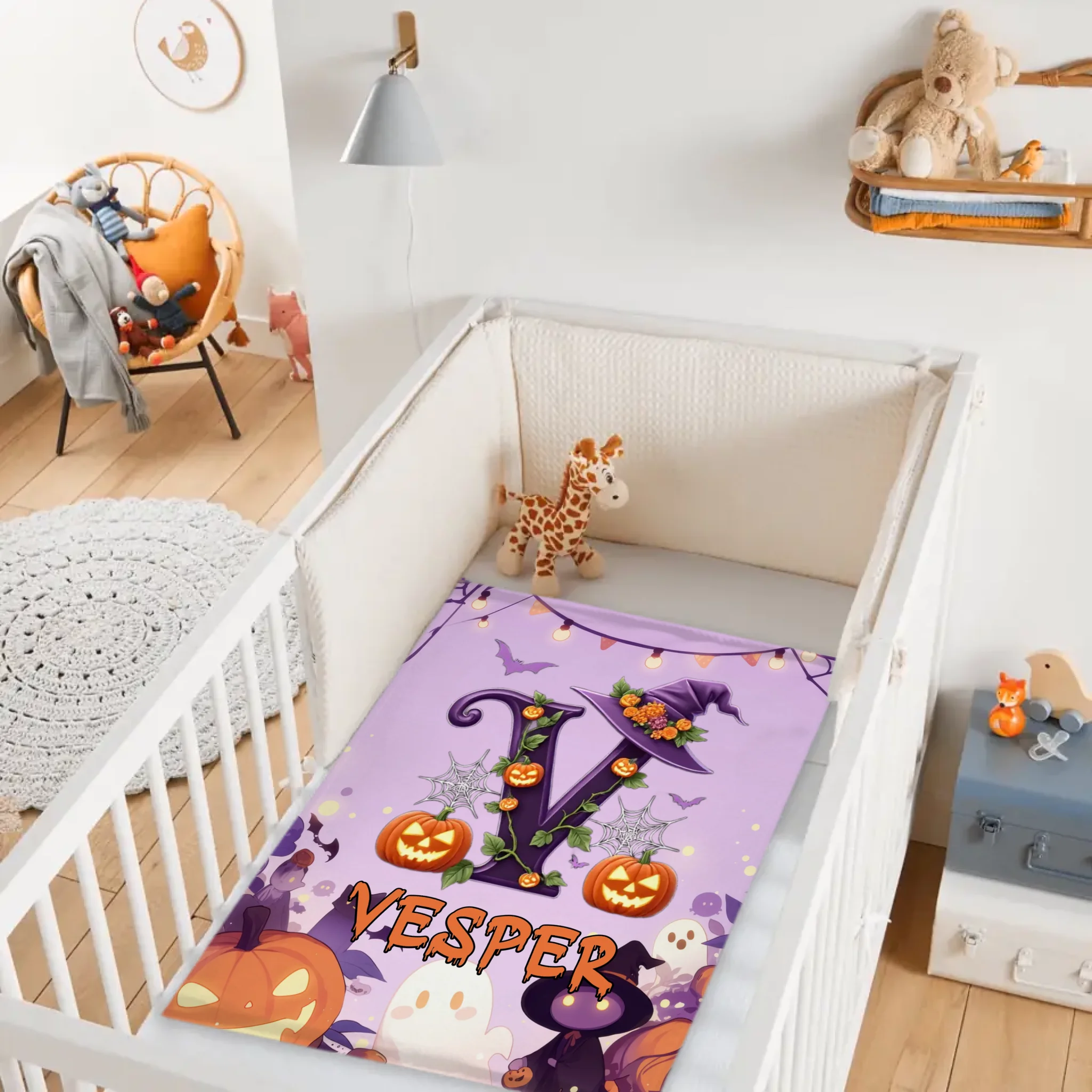 Custom Halloween Letter Blanket - Personalized Pumpkin Initial Throw - Gift for Kids & Families