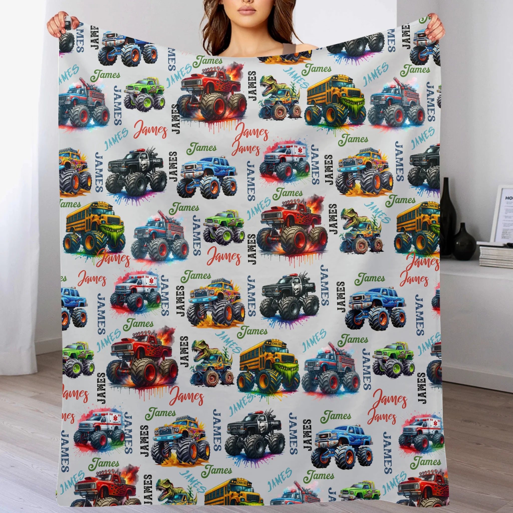 Customized Monster Truck Blanket - Personalized Name - Gift For boys, Truck Lovers