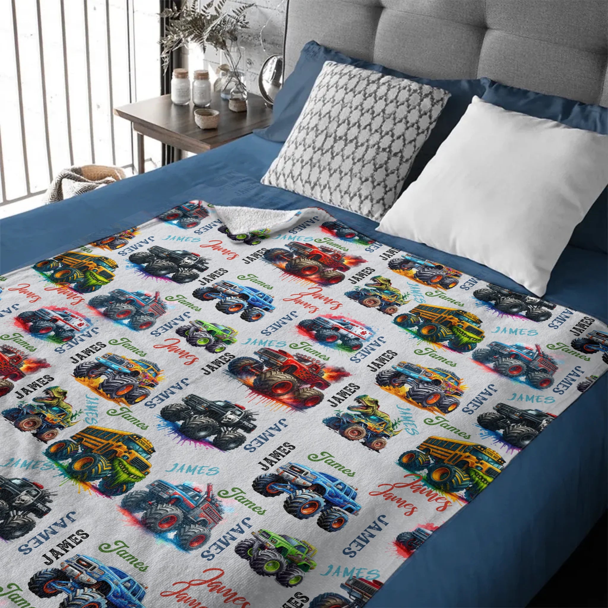 Customized Monster Truck Blanket - Personalized Name - Gift For boys, Truck Lovers