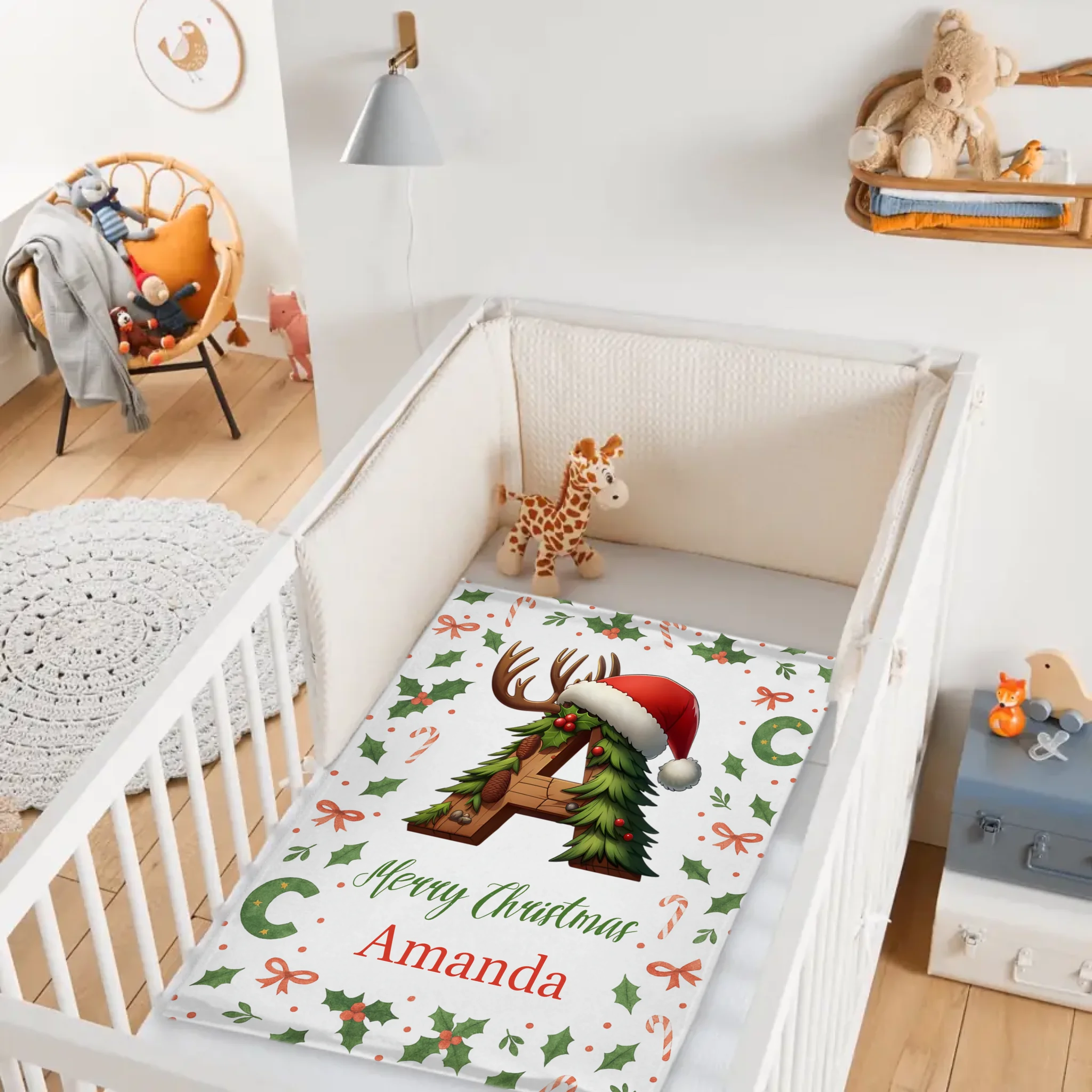 Customized Christmas Tree Snowman Elf Igloo Initial Blanket - Personalized Name And Initial - Christmas Gift for Kids Family, Christmas Gatherings