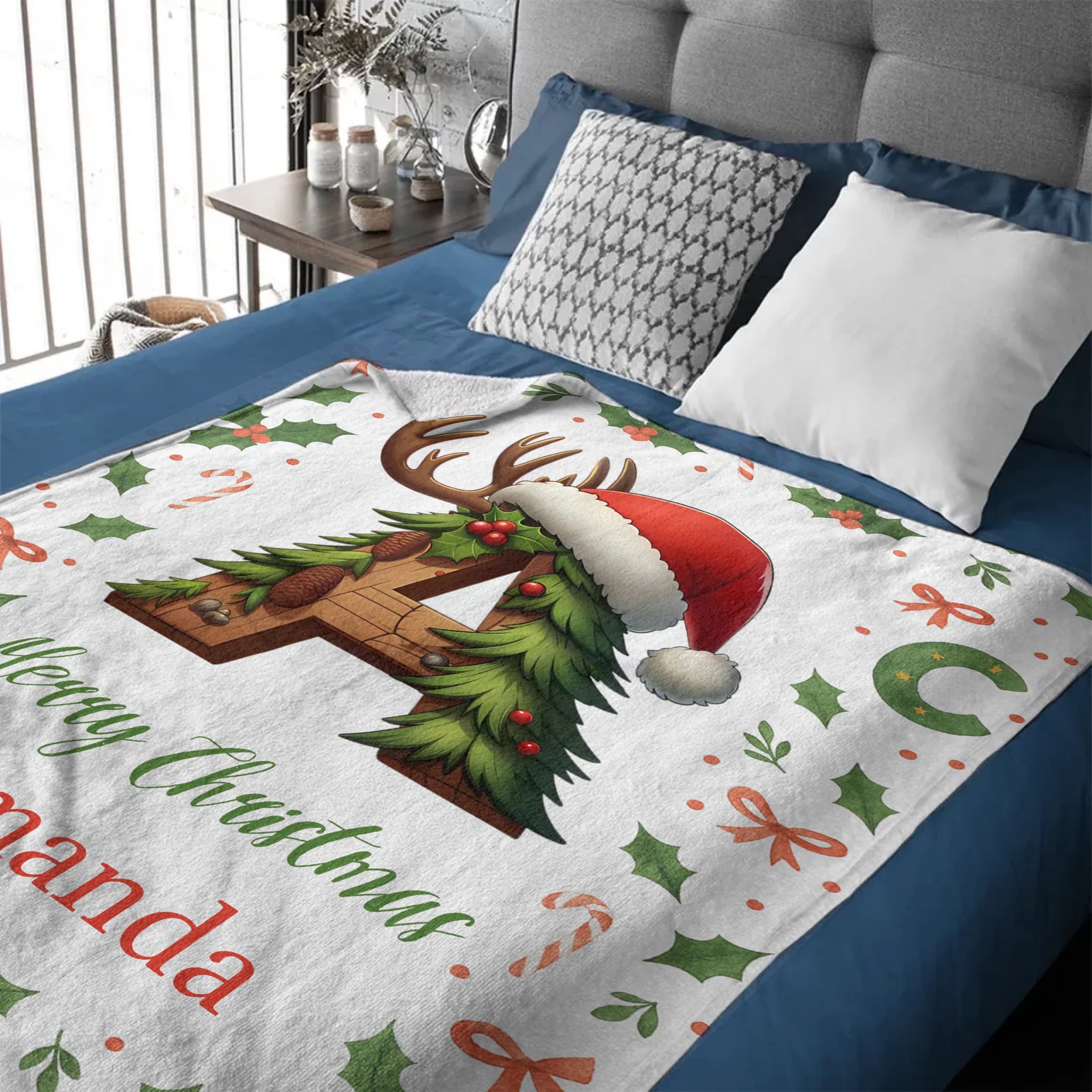 Customized Christmas Tree Snowman Elf Igloo Initial Blanket - Personalized Name And Initial - Christmas Gift for Kids Family, Christmas Gatherings