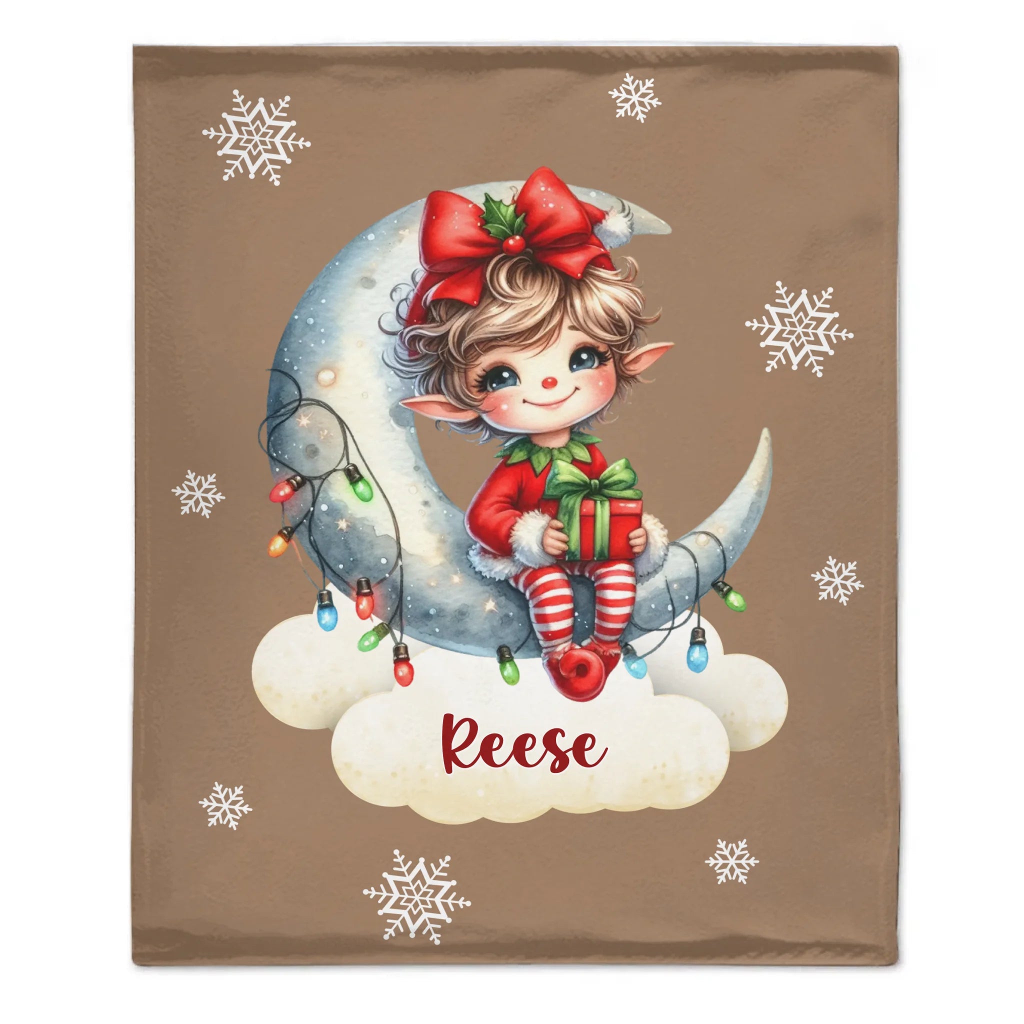 Custom Christmas Elf Blanket - Personalized Moon & Gift Throw - Gift for Kids & Baby Girls