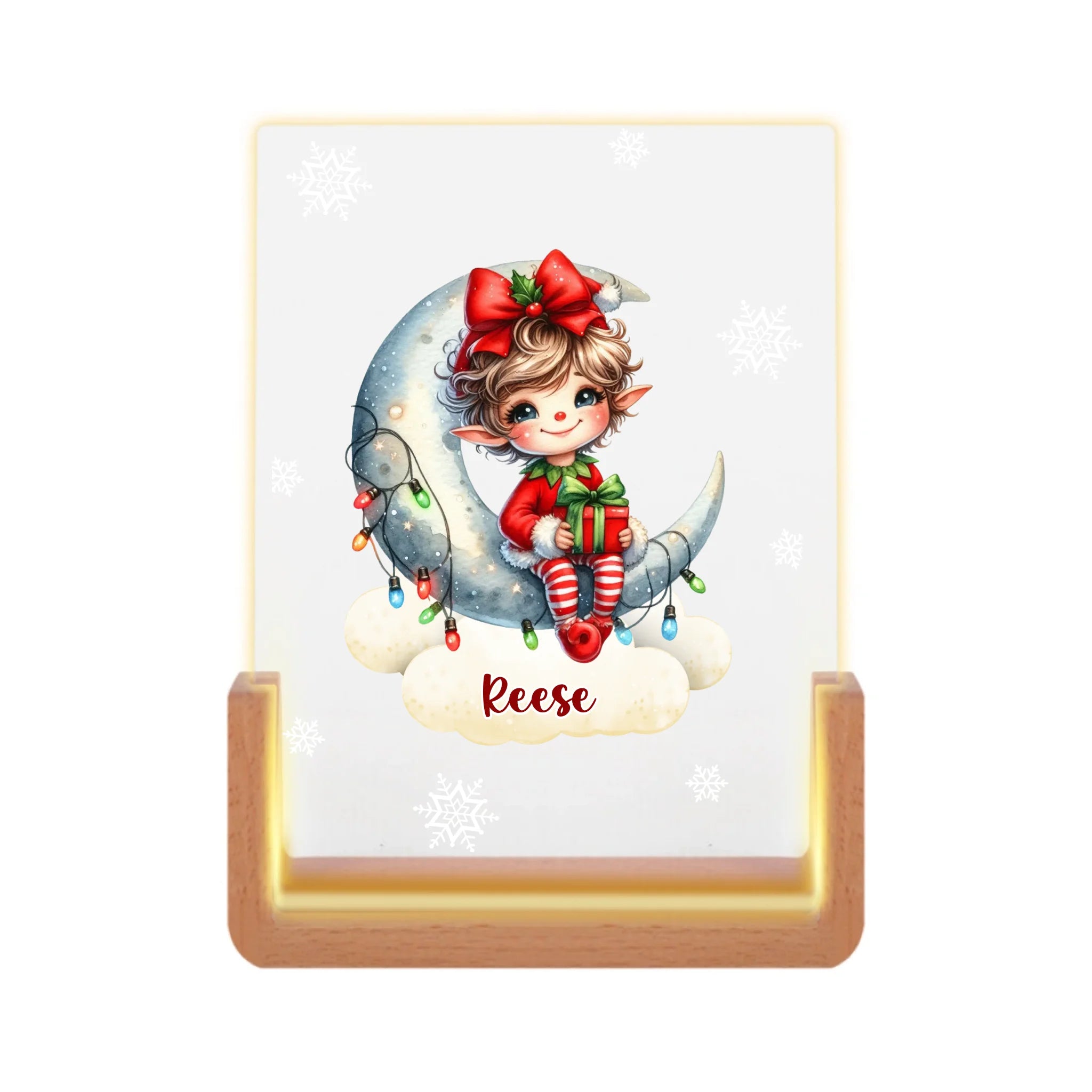 Custom Christmas Elf Night Light - Personalized Moon & Gift LED Lamp - Gift for Kids & Baby Girls