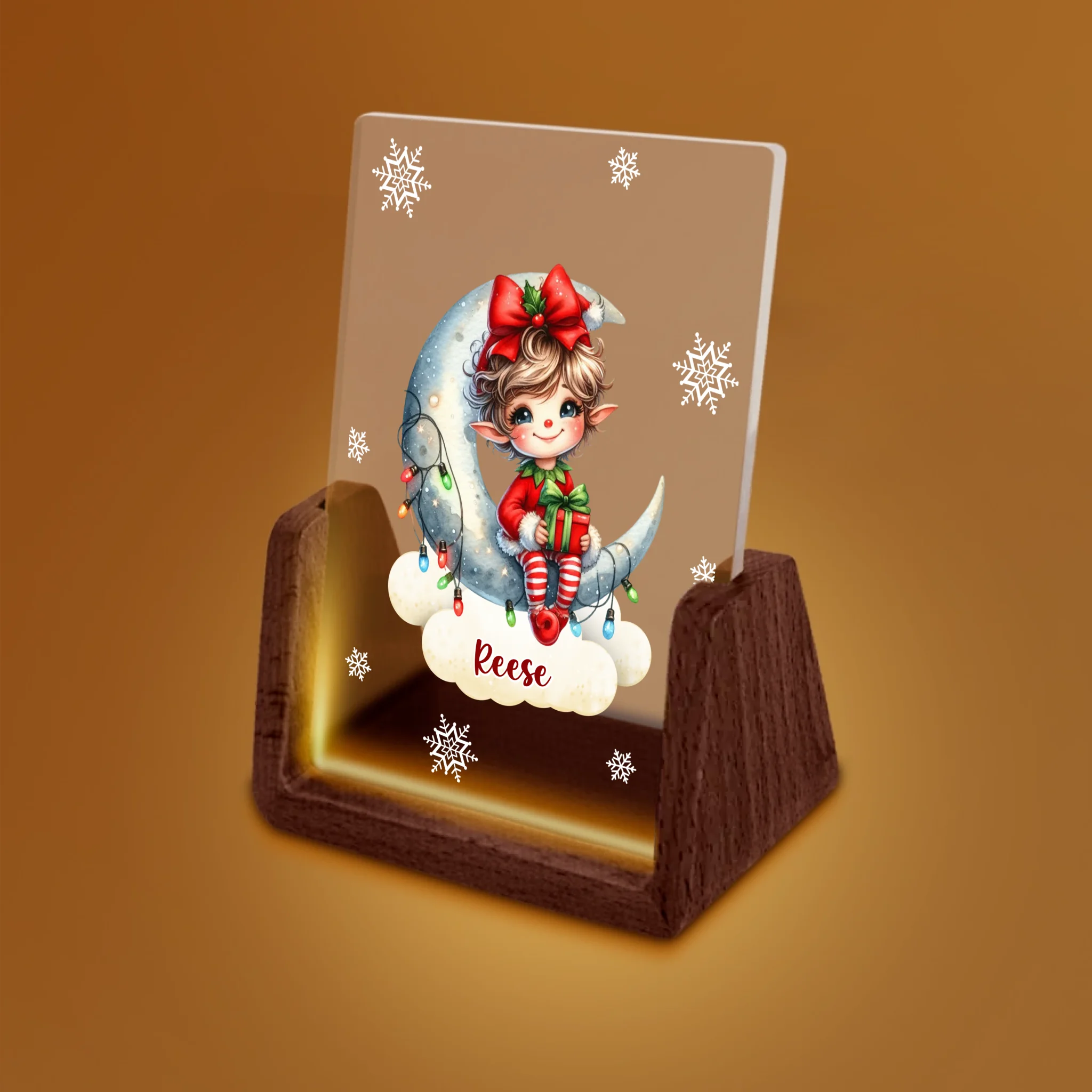 Custom Christmas Elf Night Light - Personalized Moon & Gift LED Lamp - Gift for Kids & Baby Girls