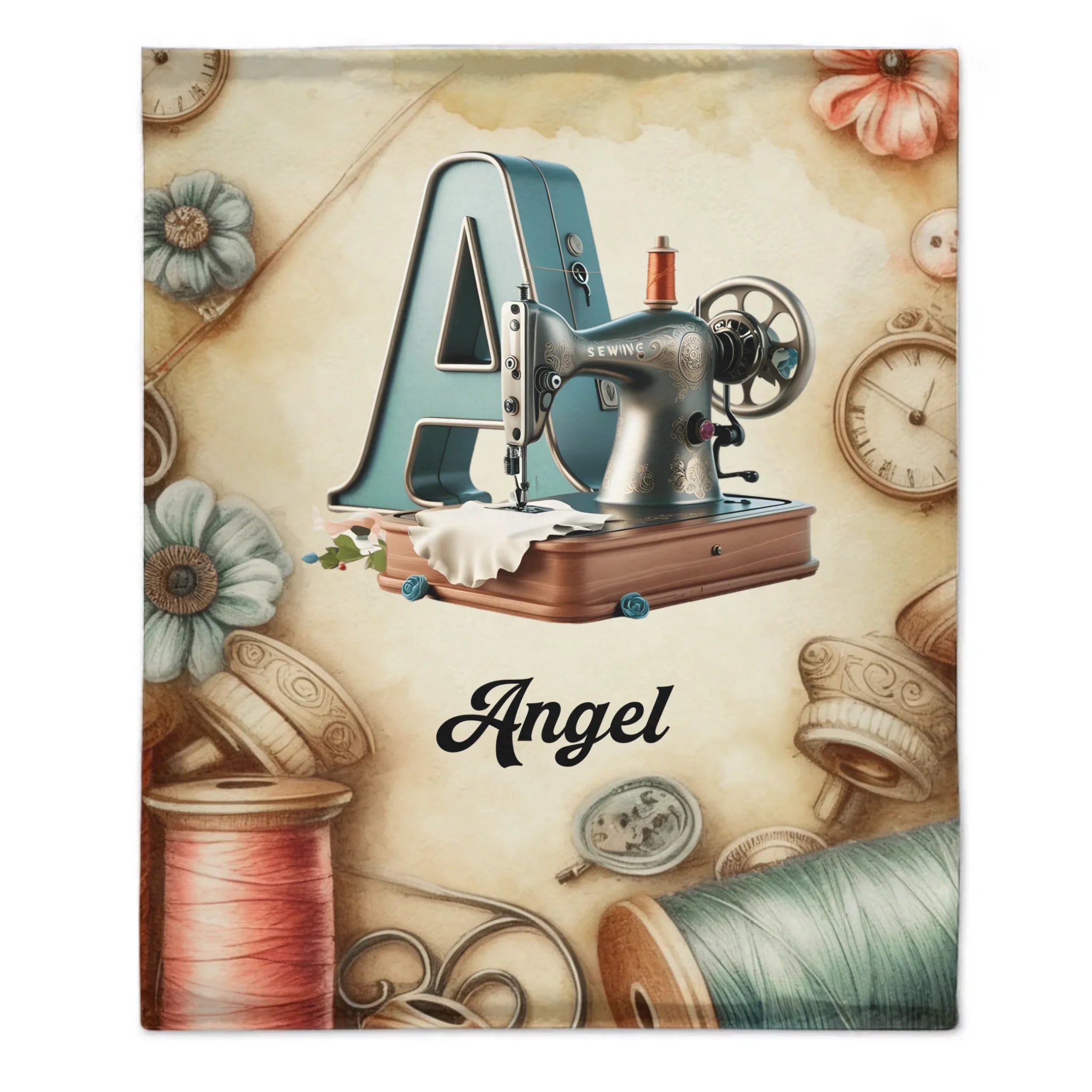 🧵Love Sewing Custom Blanket - Personalized Initial and Name - Gift for Sewing Enthusiast, Mom, Grandma