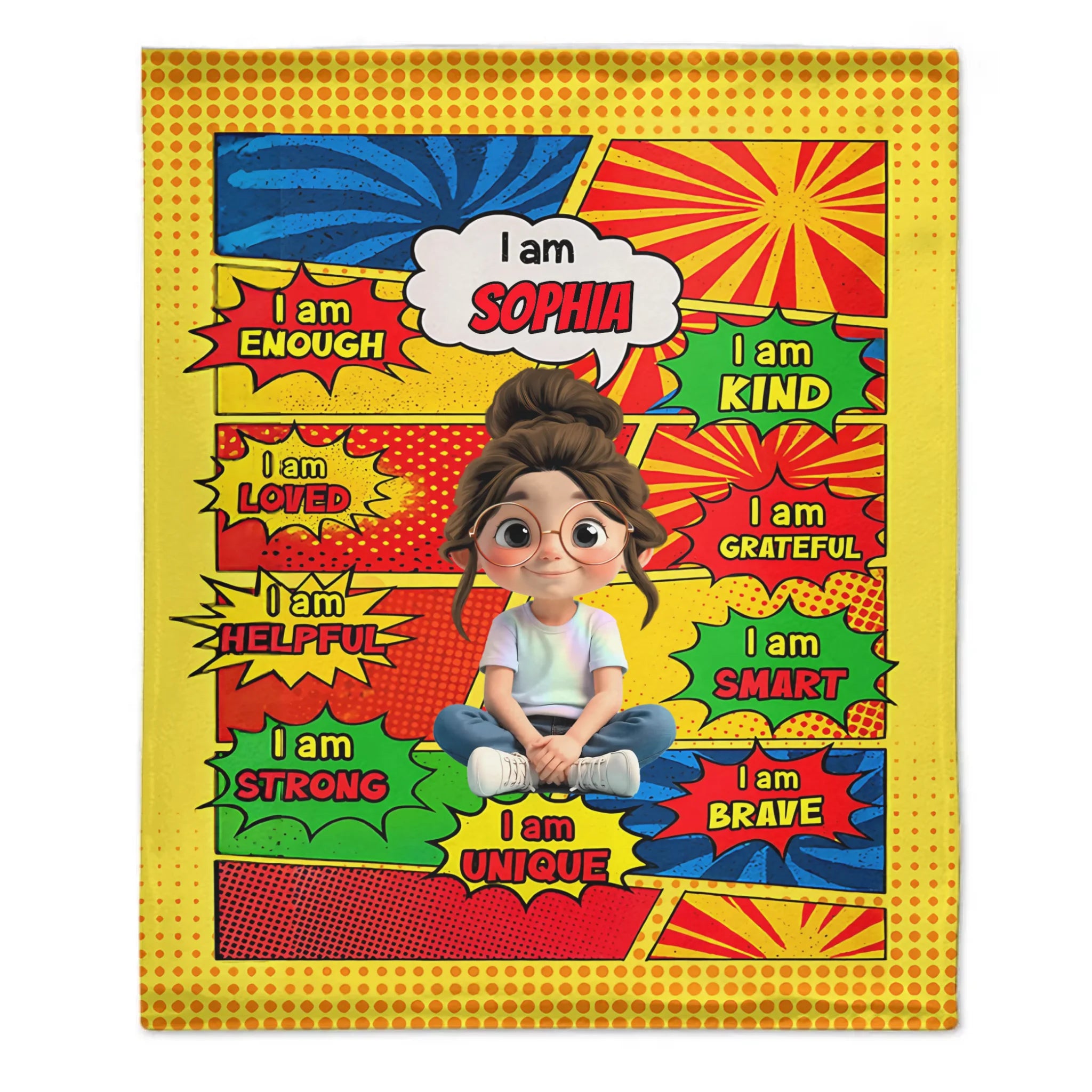 Empowering Comic Style Blast Themed Customized Blanket - Personalized Characters and Name - Gift for Kids, Baby