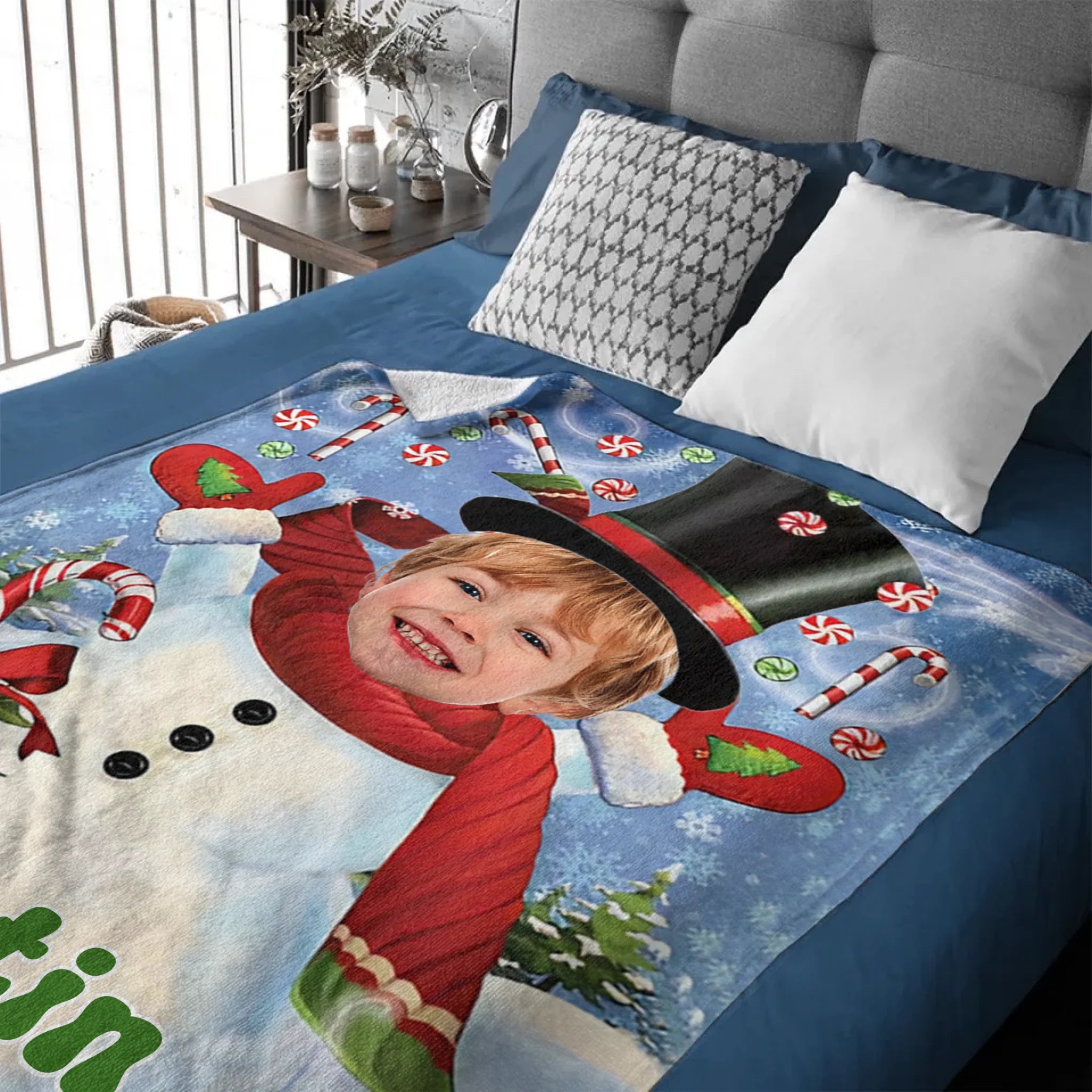 ⛄️Customized Snowman Blanket - Personalized Photos and Names Flannel Soft Blanket - Gift for Kids