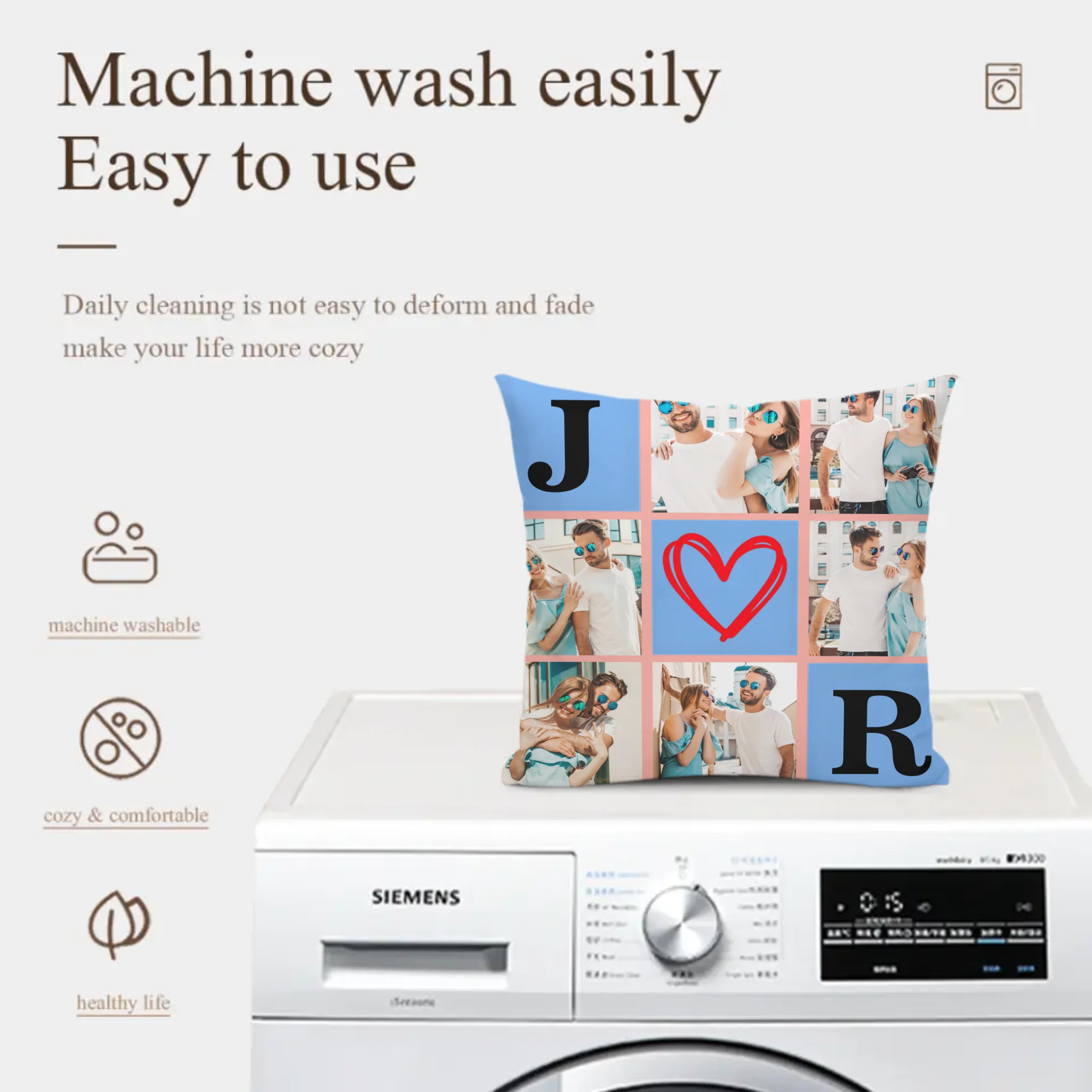 Customized Nine-grid Throw Pillow - Personalized 6 Photos Collage Initial Pillow - Anniversary Gift