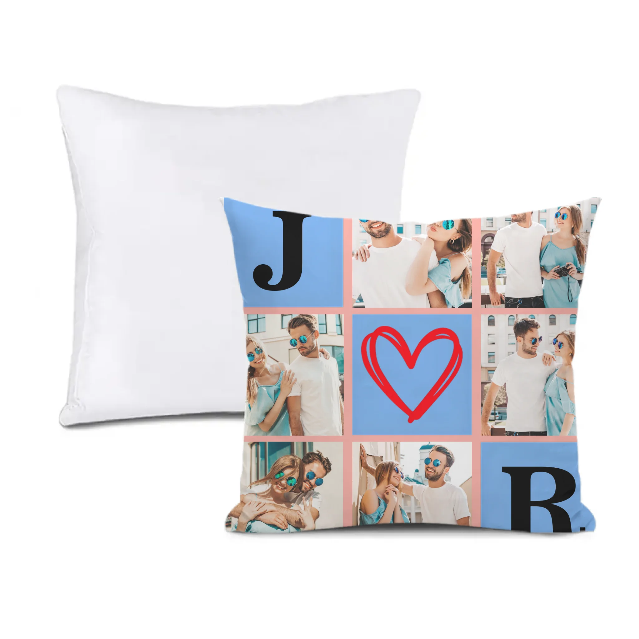 Customized Nine-grid Throw Pillow - Personalized 6 Photos Collage Initial Pillow - Anniversary Gift