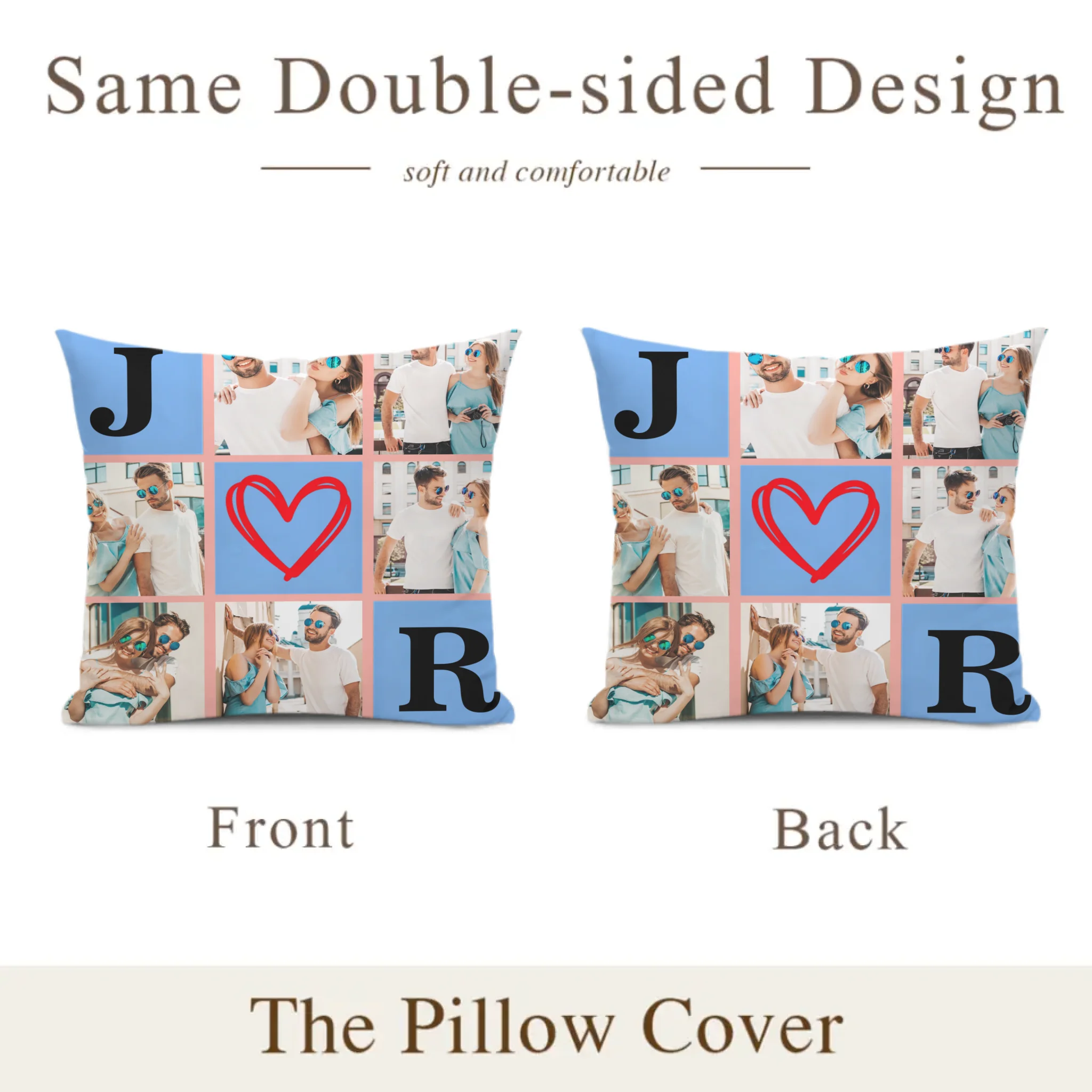 Customized Nine-grid Throw Pillow - Personalized 6 Photos Collage Initial Pillow - Anniversary Gift