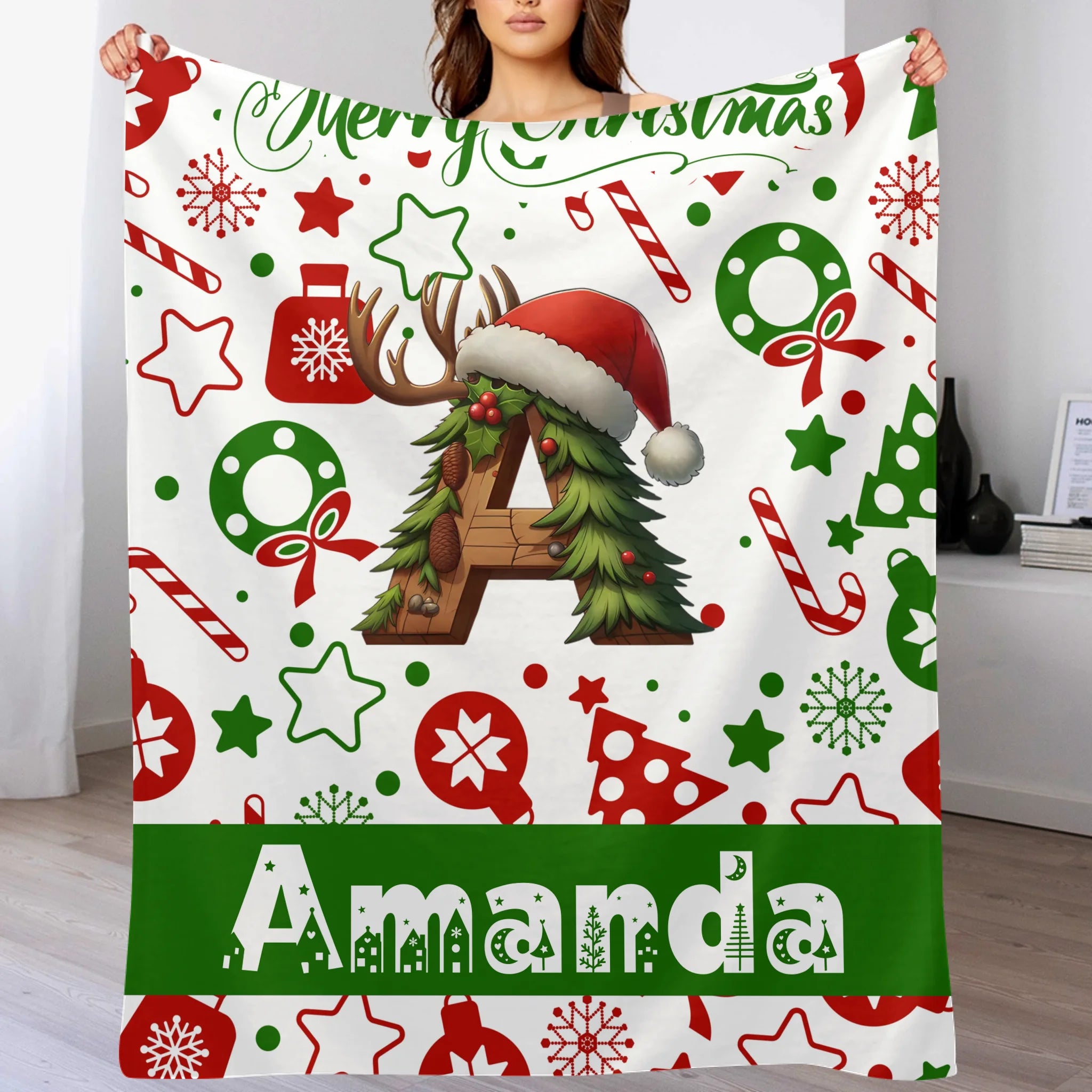Christmas Customized Blanket - Personalized Initial and Name - Exquisite Christmas Gift