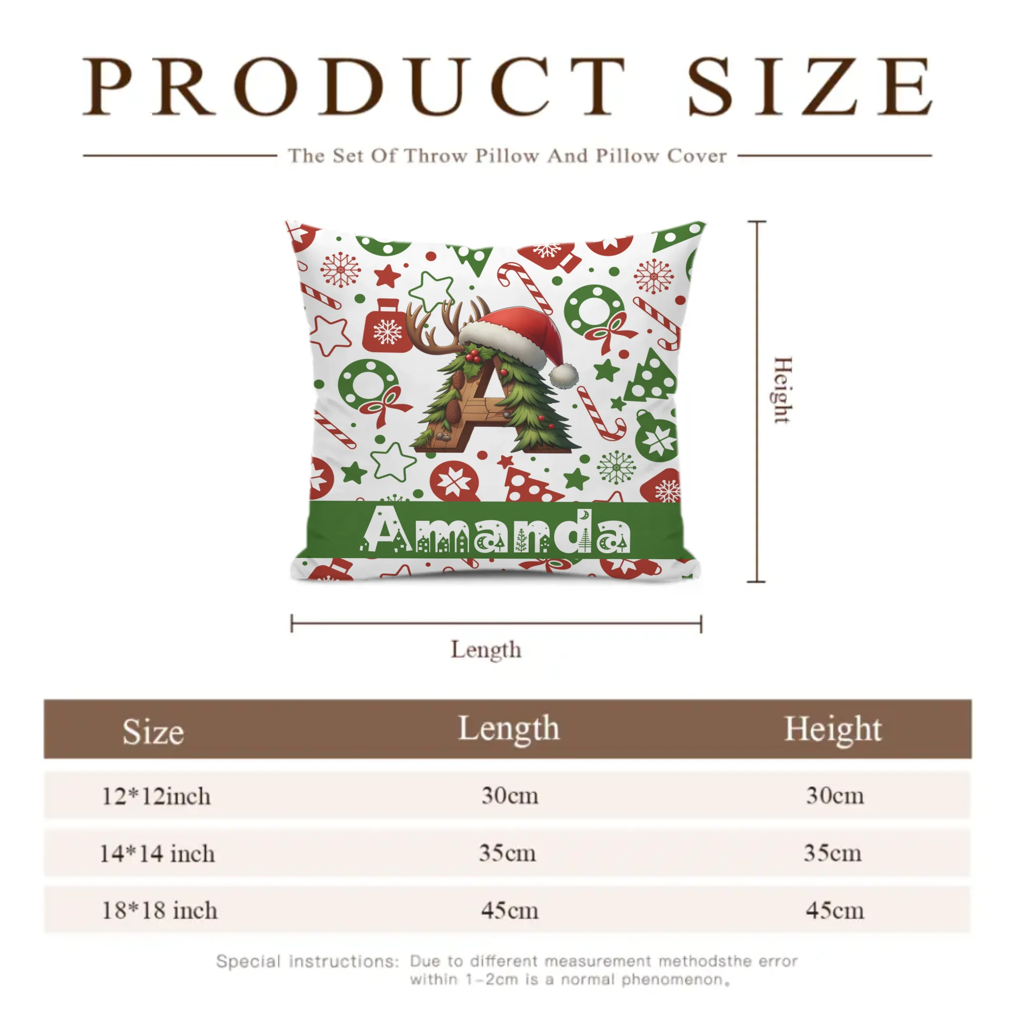 Christmas Customized Throw Pillow - Personalized Initial and Name - Exquisite Christmas Gift