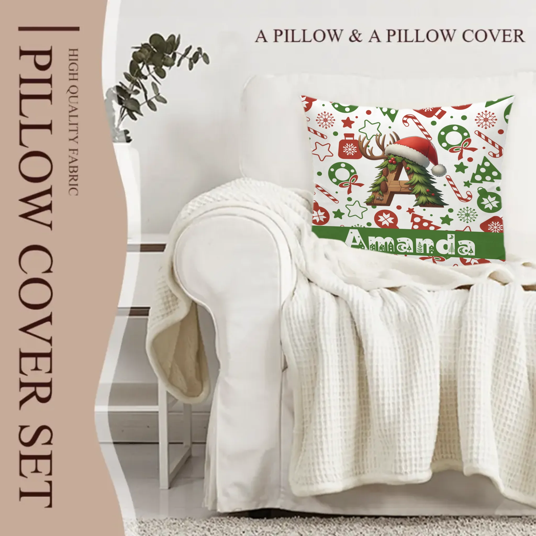 Christmas Customized Throw Pillow - Personalized Initial and Name - Exquisite Christmas Gift