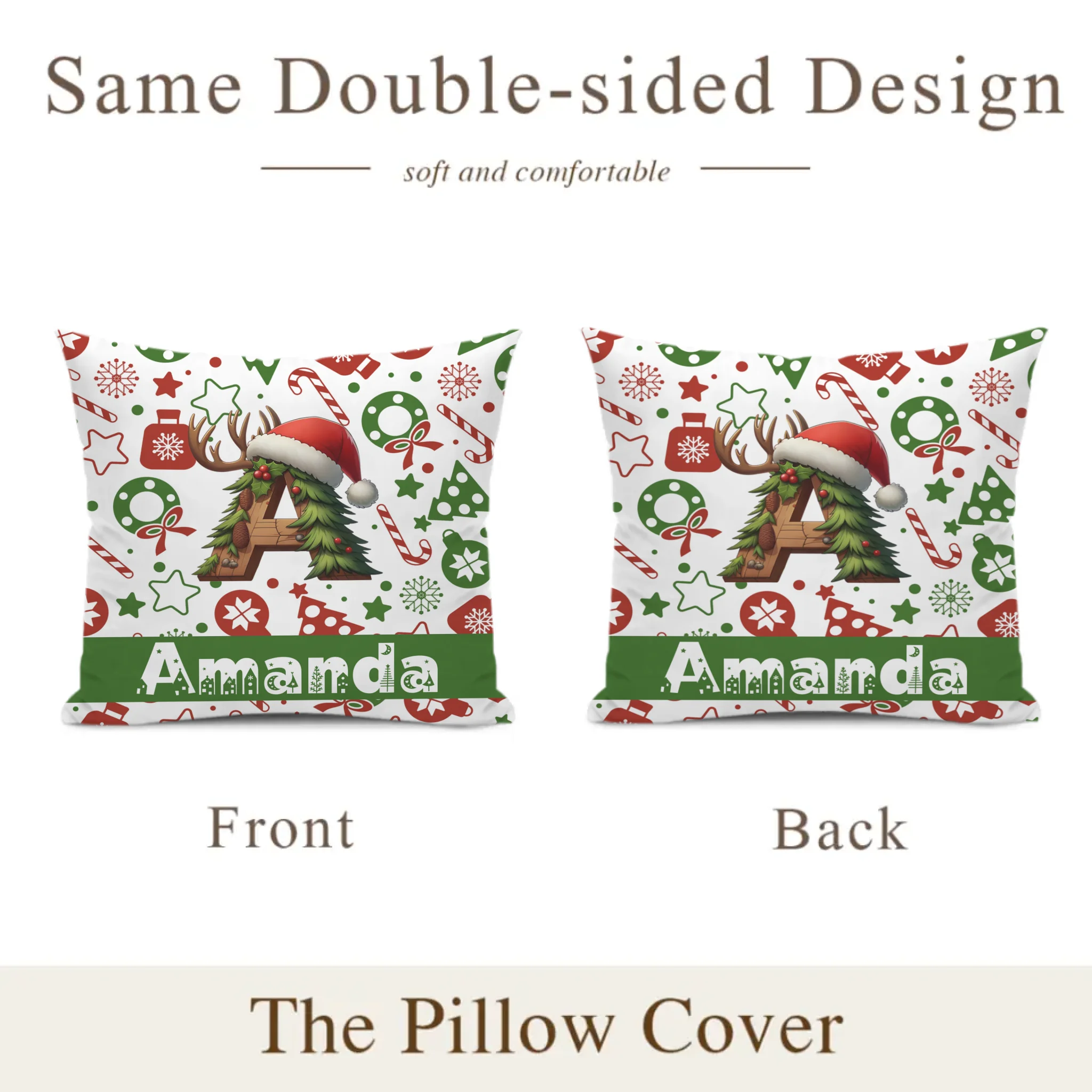 Christmas Customized Throw Pillow - Personalized Initial and Name - Exquisite Christmas Gift