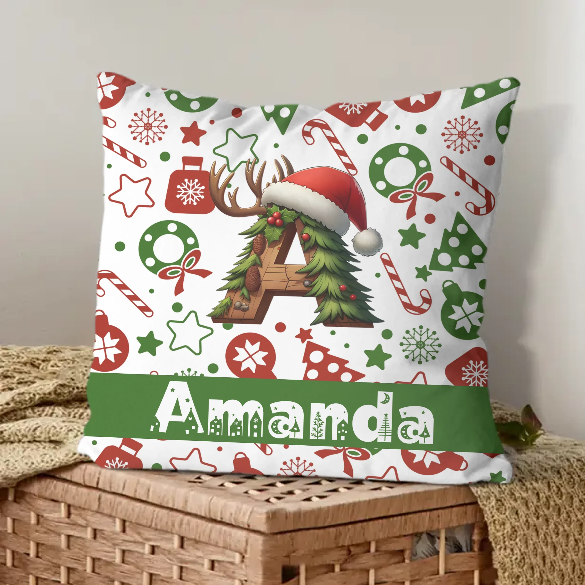 Christmas Customized Throw Pillow - Personalized Initial and Name - Exquisite Christmas Gift