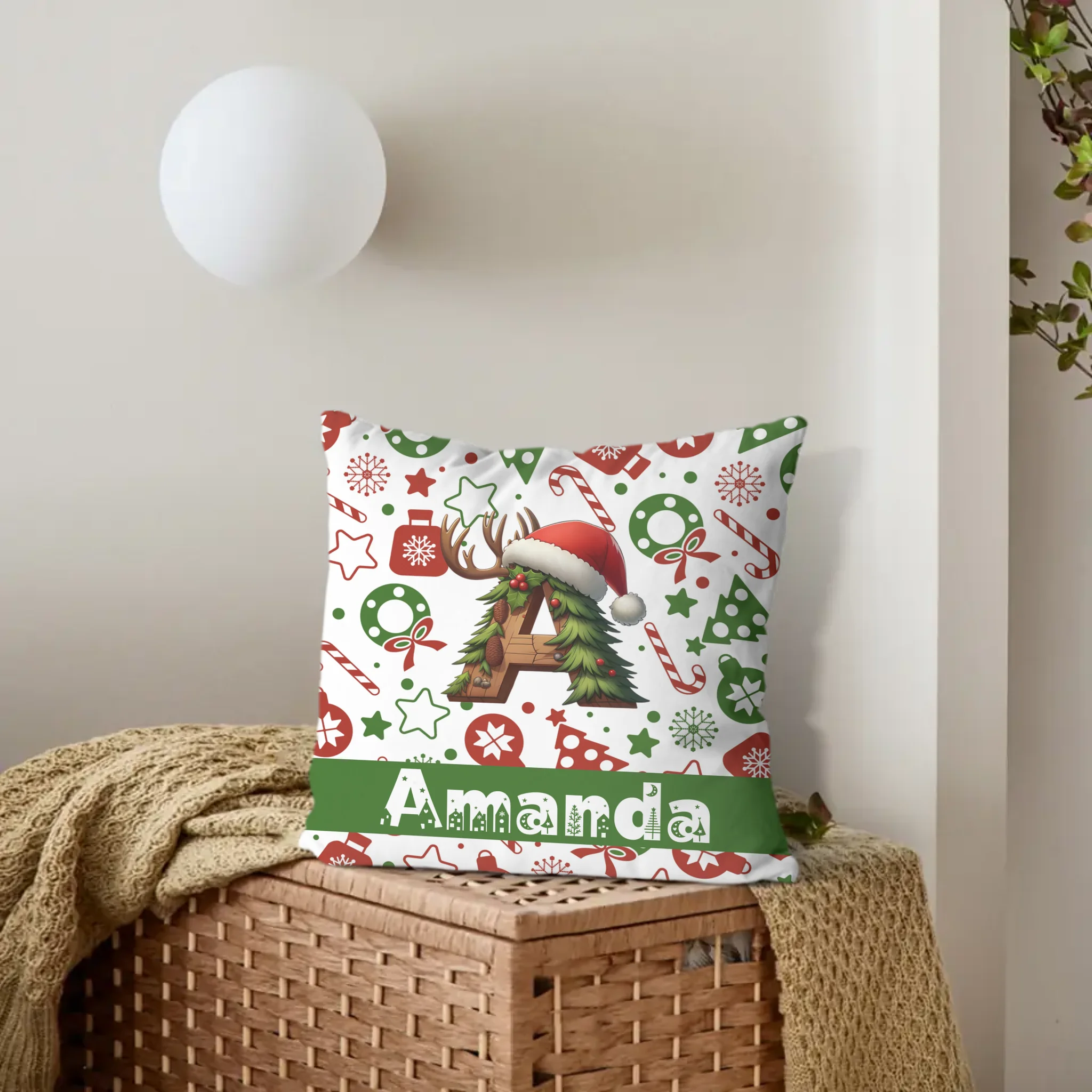 Christmas Customized Throw Pillow - Personalized Initial and Name - Exquisite Christmas Gift