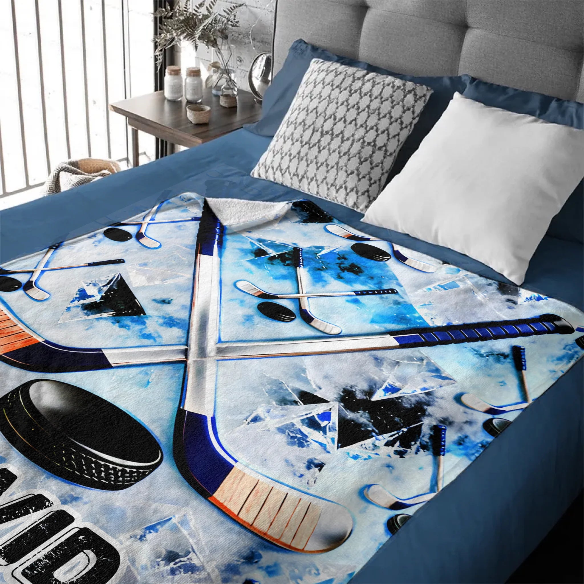Customized Ice Hockey Themed Blanket - Personalized Name - Gift For Ice Hockey Lovers, Players