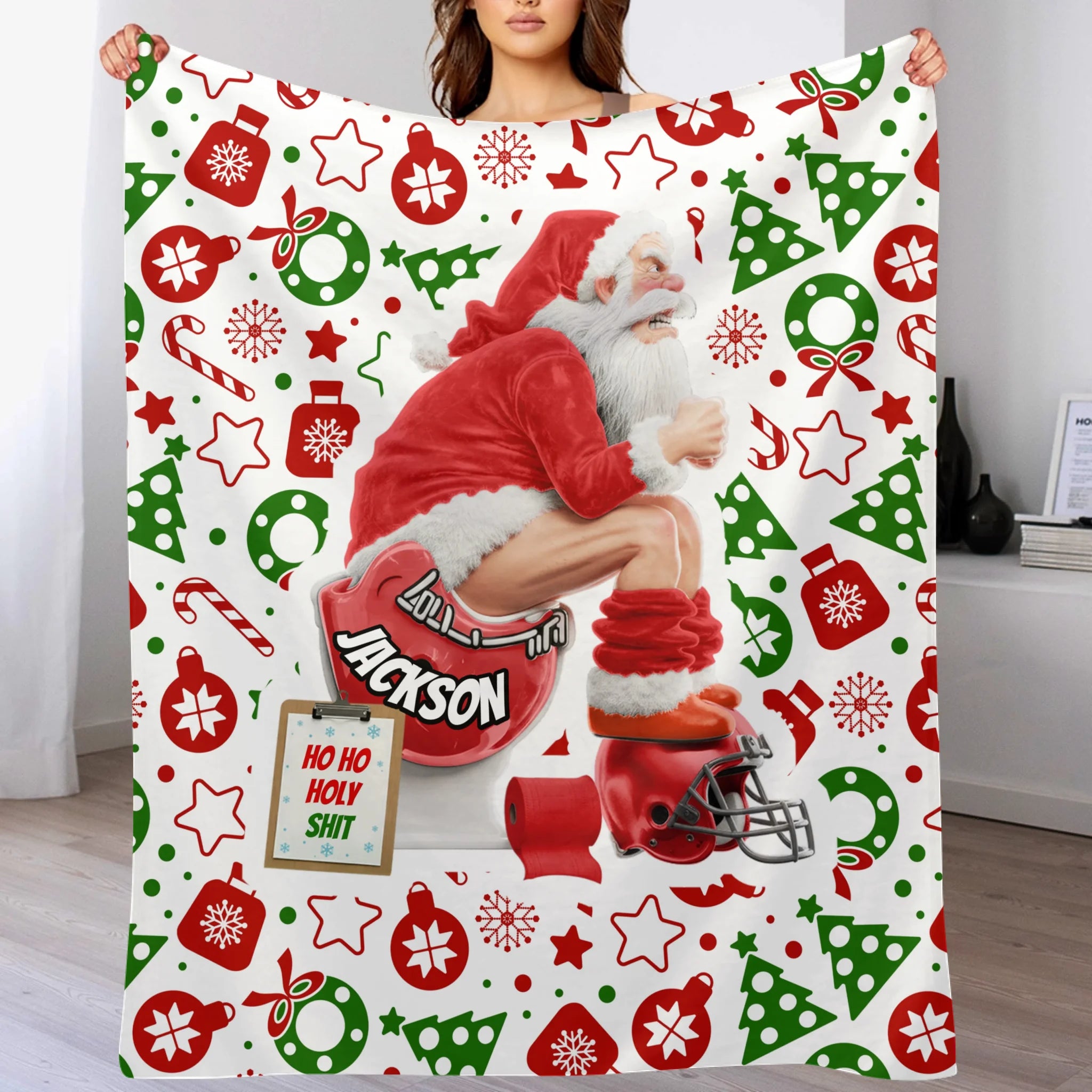 Santa Claus Customized Blanket - Personalized Names Flannel Blanket - Interesting Christmas Gift