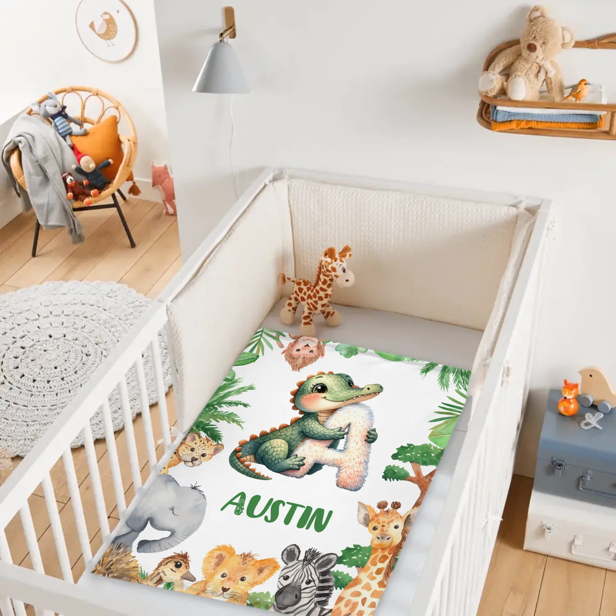 Custom Animal Alphabet Blanket – Personalized Jungle Learning Blanket – Gift for Kids