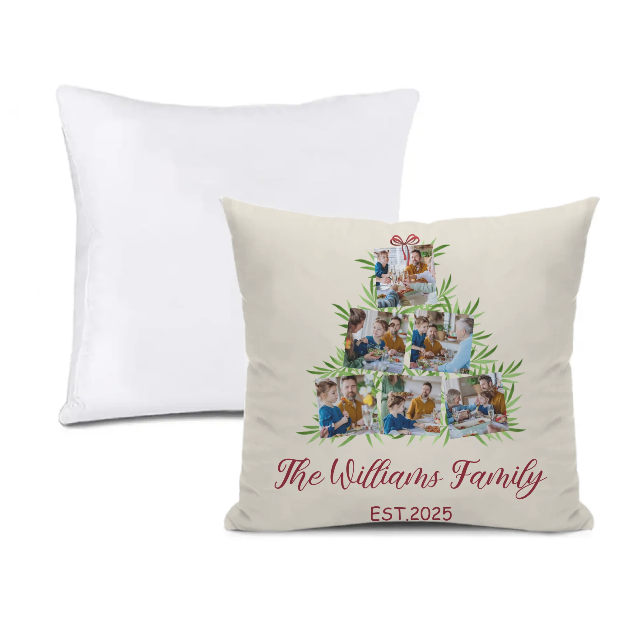 🎄Customized Christmas Tree Photo Throw Pillow - Personalized 6 Photos - Gift for Family