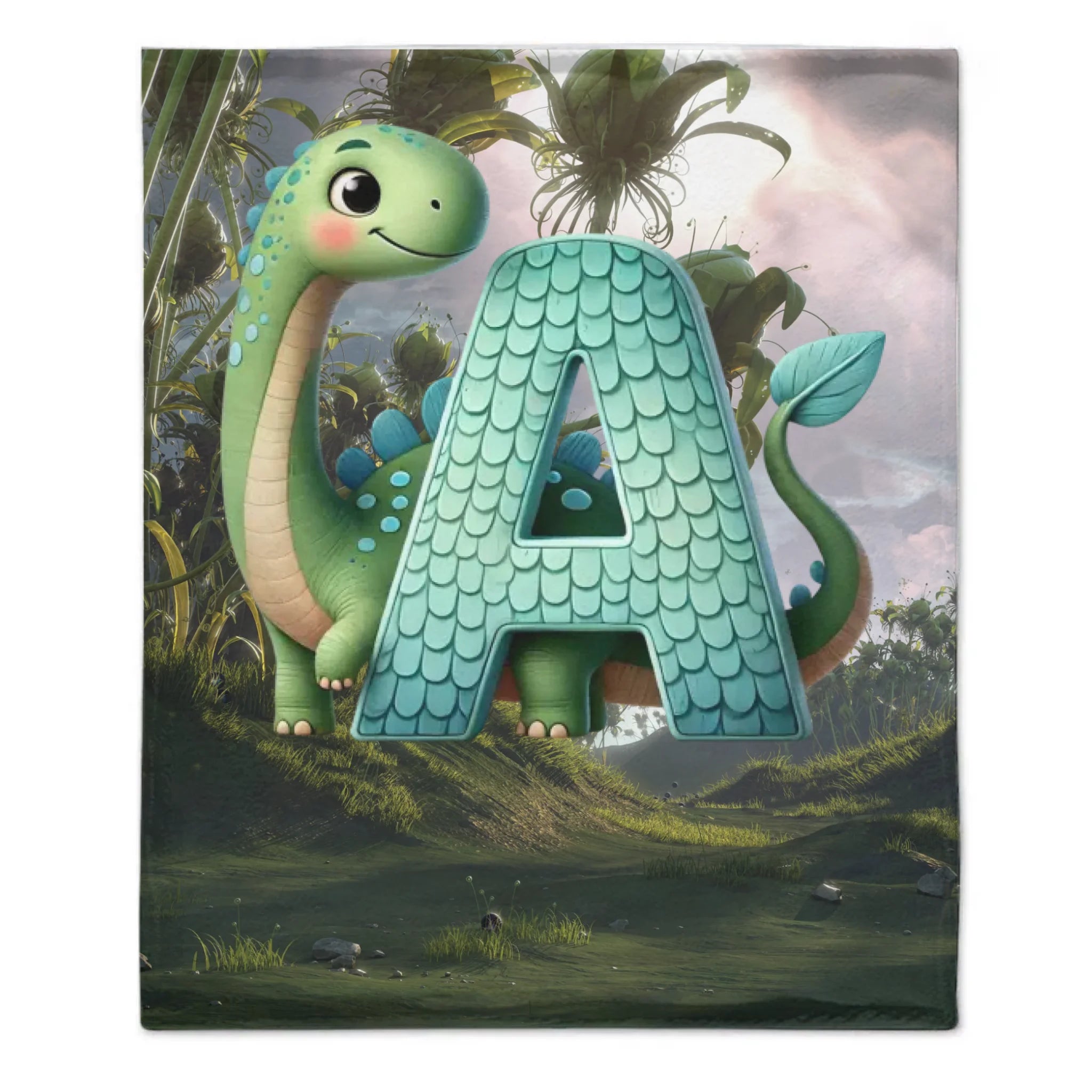 Custom Dinosaur Alphabet Blanket – Personalized Dino Letter Blanket – Gift for Kids & Toddlers