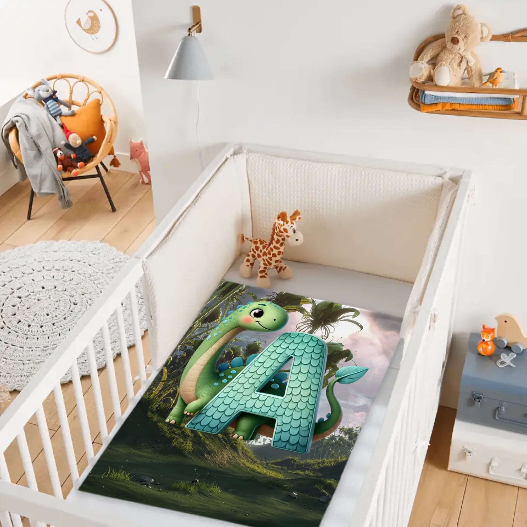 Custom Dinosaur Alphabet Blanket – Personalized Dino Letter Blanket – Gift for Kids & Toddlers