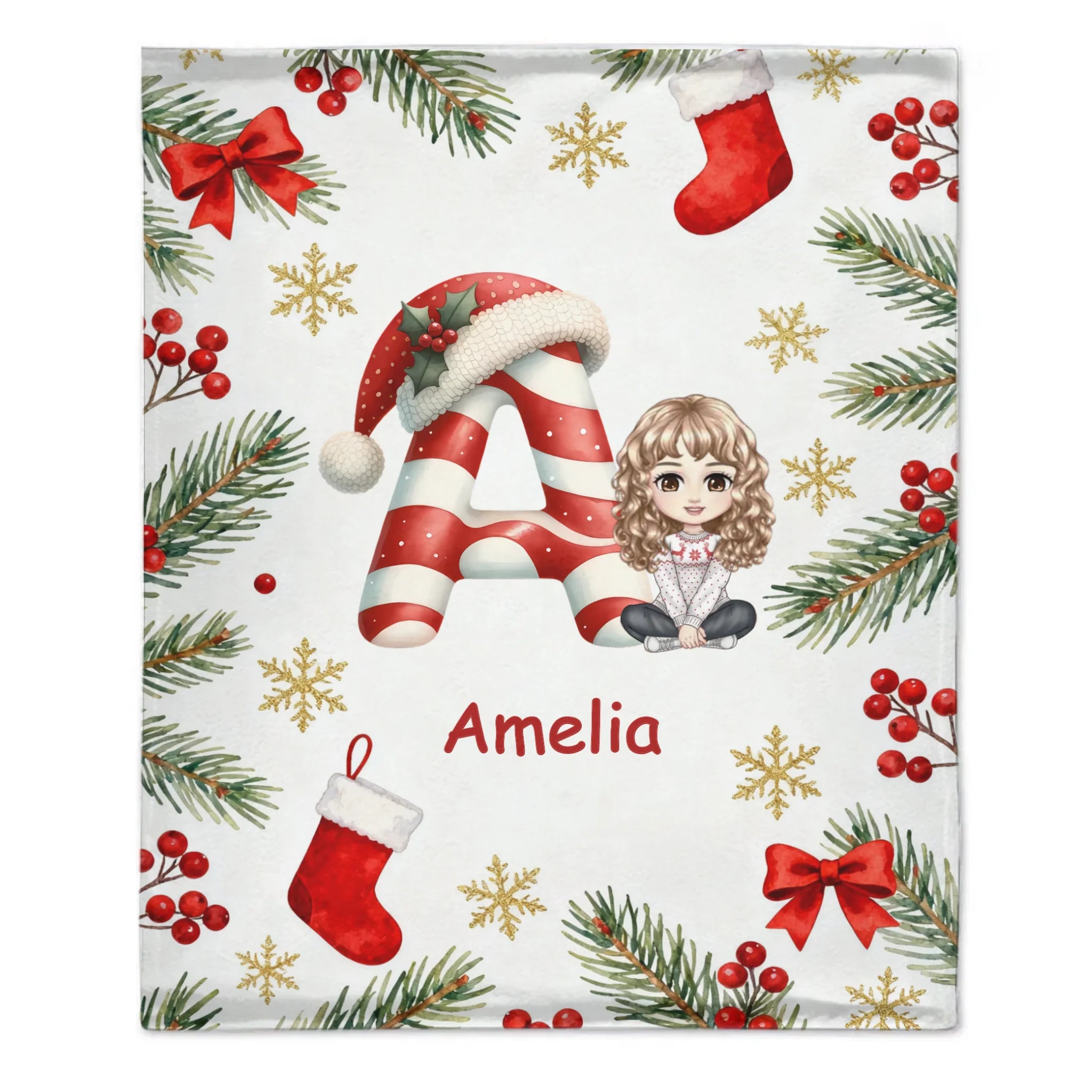 Customized Christmas Blanket - Personalized Character, Initial and Name - Christmas Gifts For Baby, Kid, Friend, Family