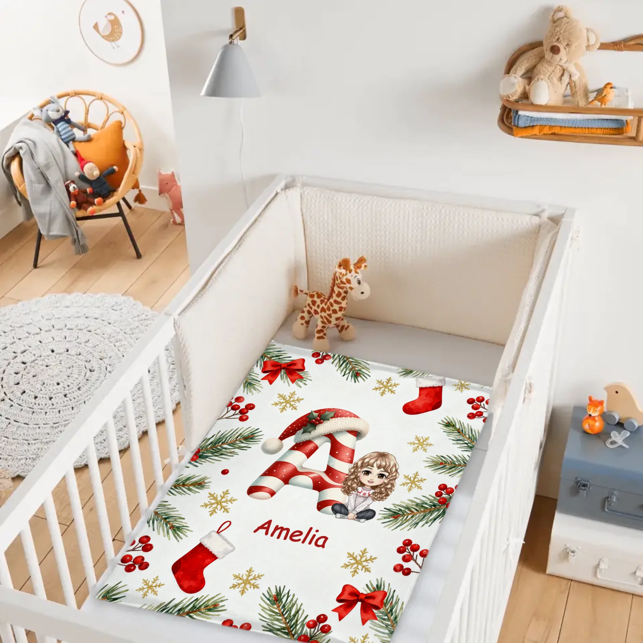 Customized Christmas Blanket - Personalized Character, Initial and Name - Christmas Gifts For Baby, Kid, Friend, Family
