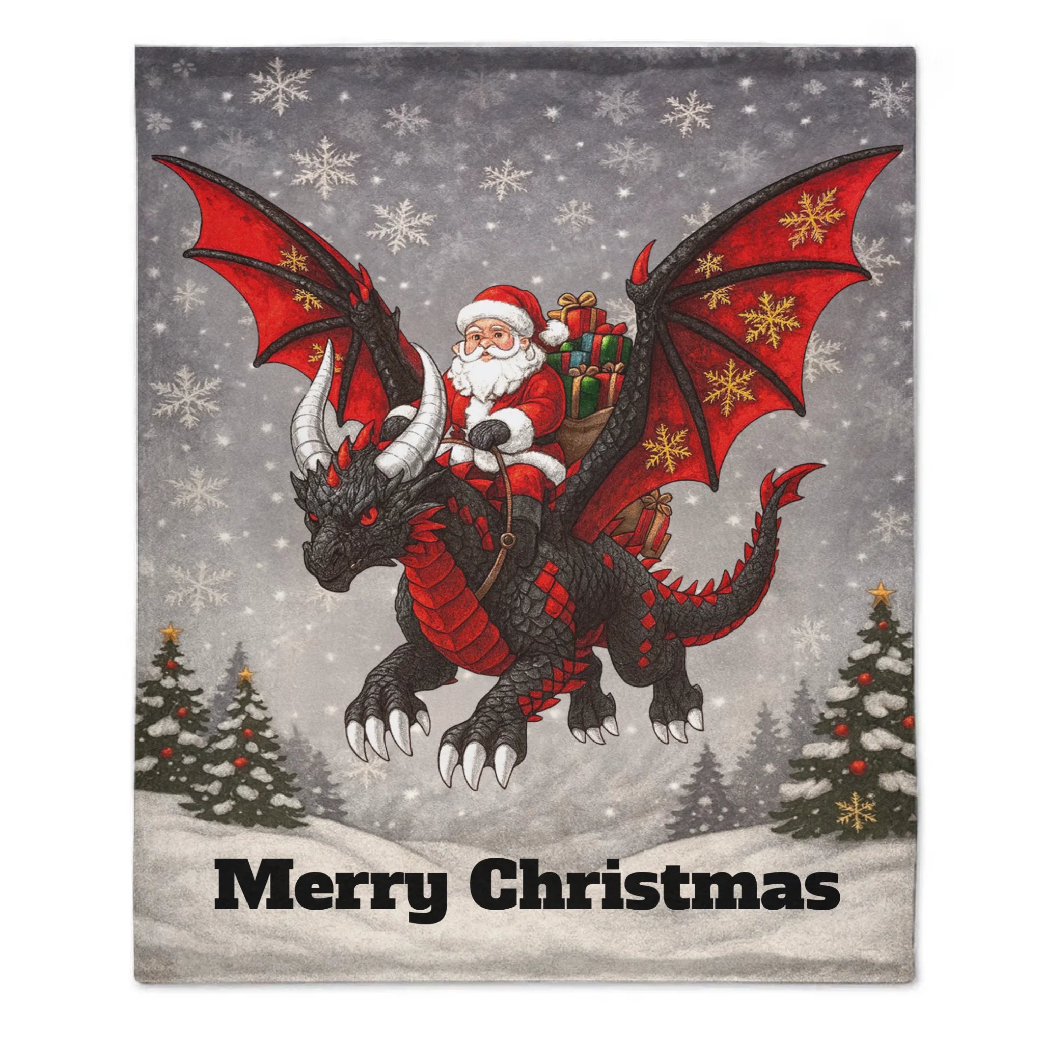 Customized Santa Claus Riding A Dragon Blanket - Personalized Text - Christmas Gift