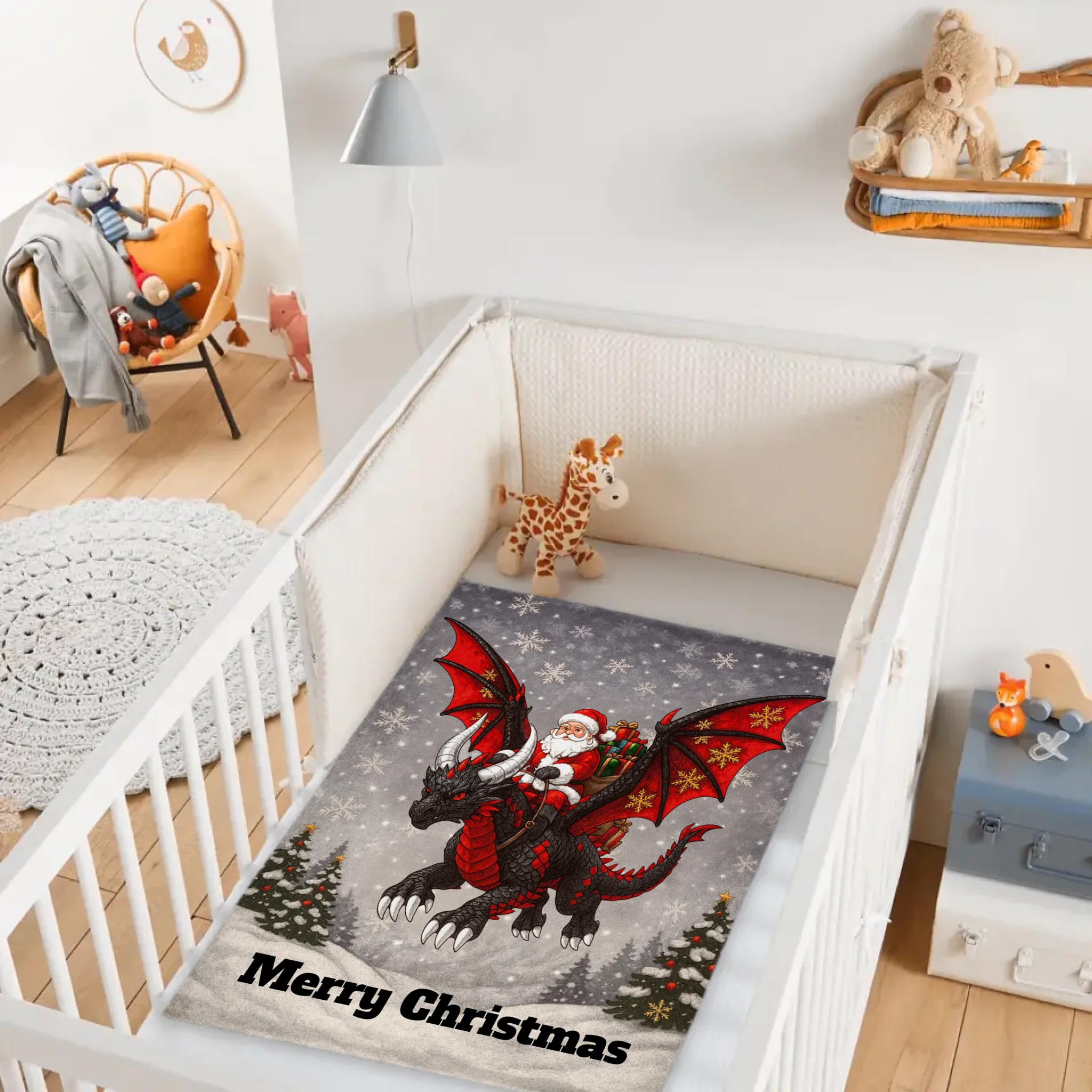 Customized Santa Claus Riding A Dragon Blanket - Personalized Text - Christmas Gift