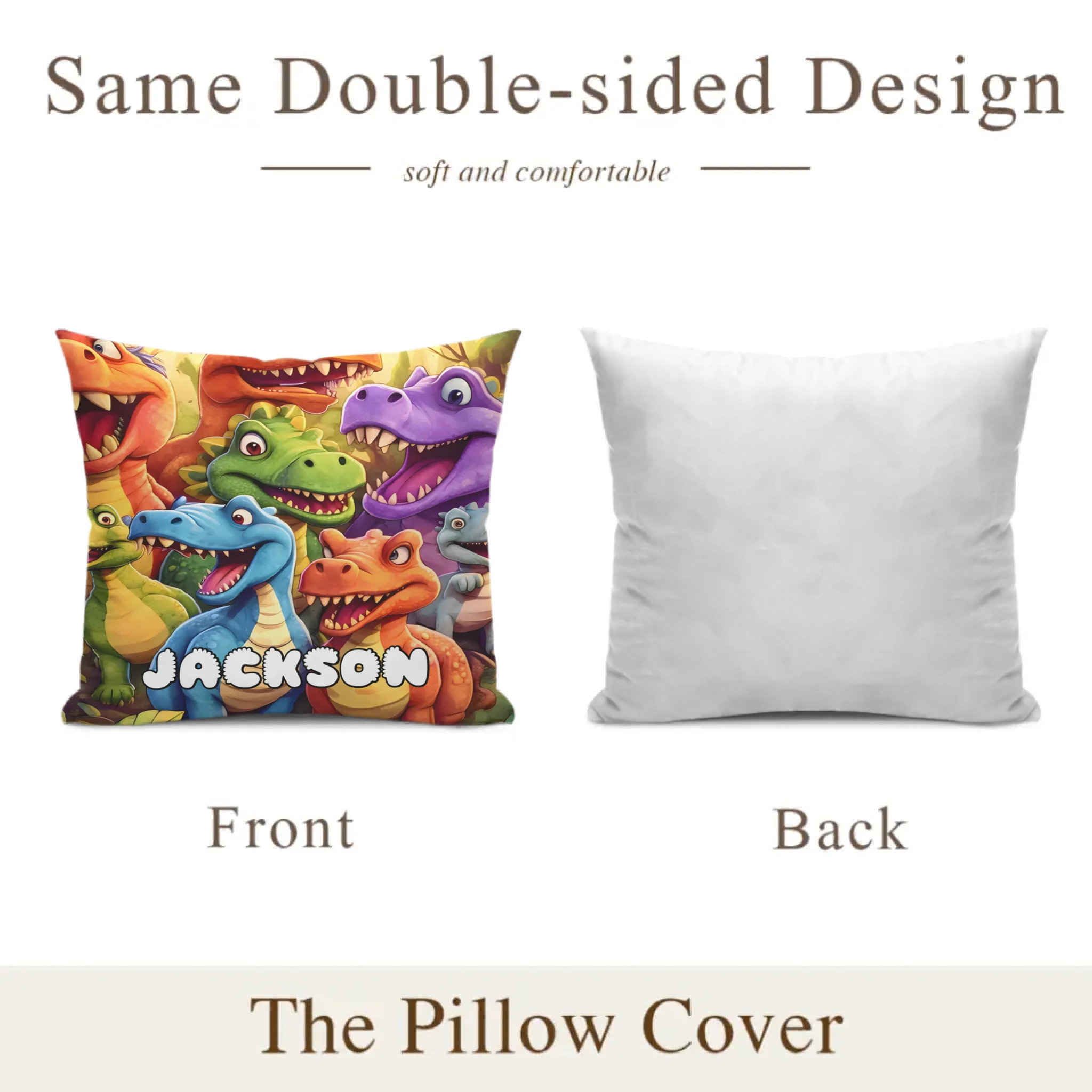 Customized Cute Dinosaur Throw Pillow - Personalized Name - Gift For Kids, Children