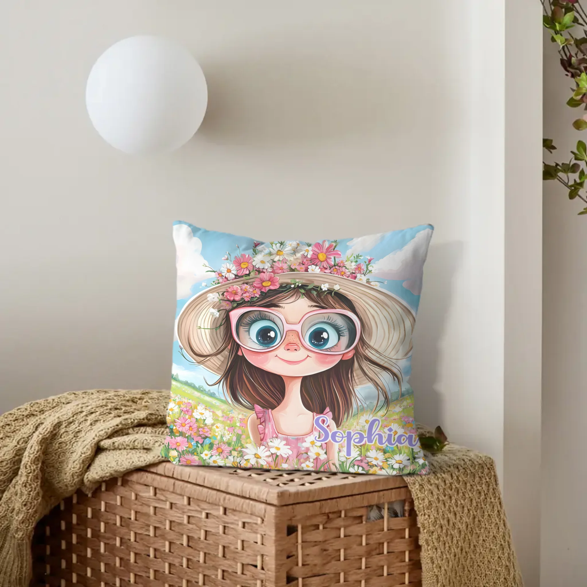 Customized Quirky Flower Girl Pillow - Personalized Name - Gift for Girls, Friends