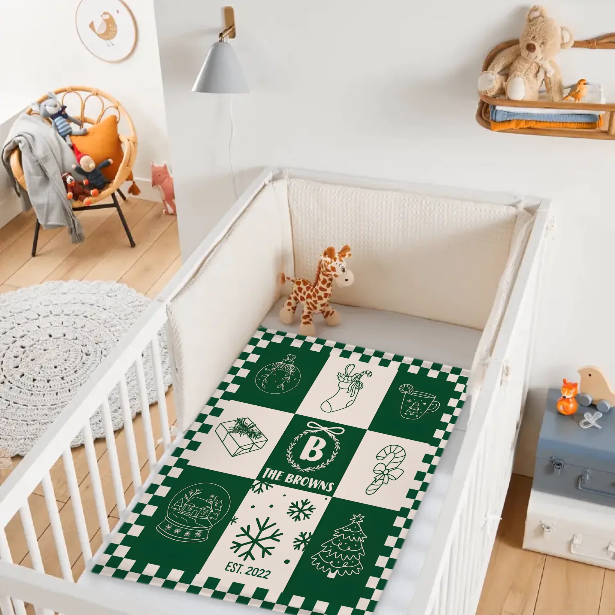 Customized Cartoon Line Jigsaw Blanket- Personalized Name and Year Christmas Blanket - Christmas Gift For Kids, Children