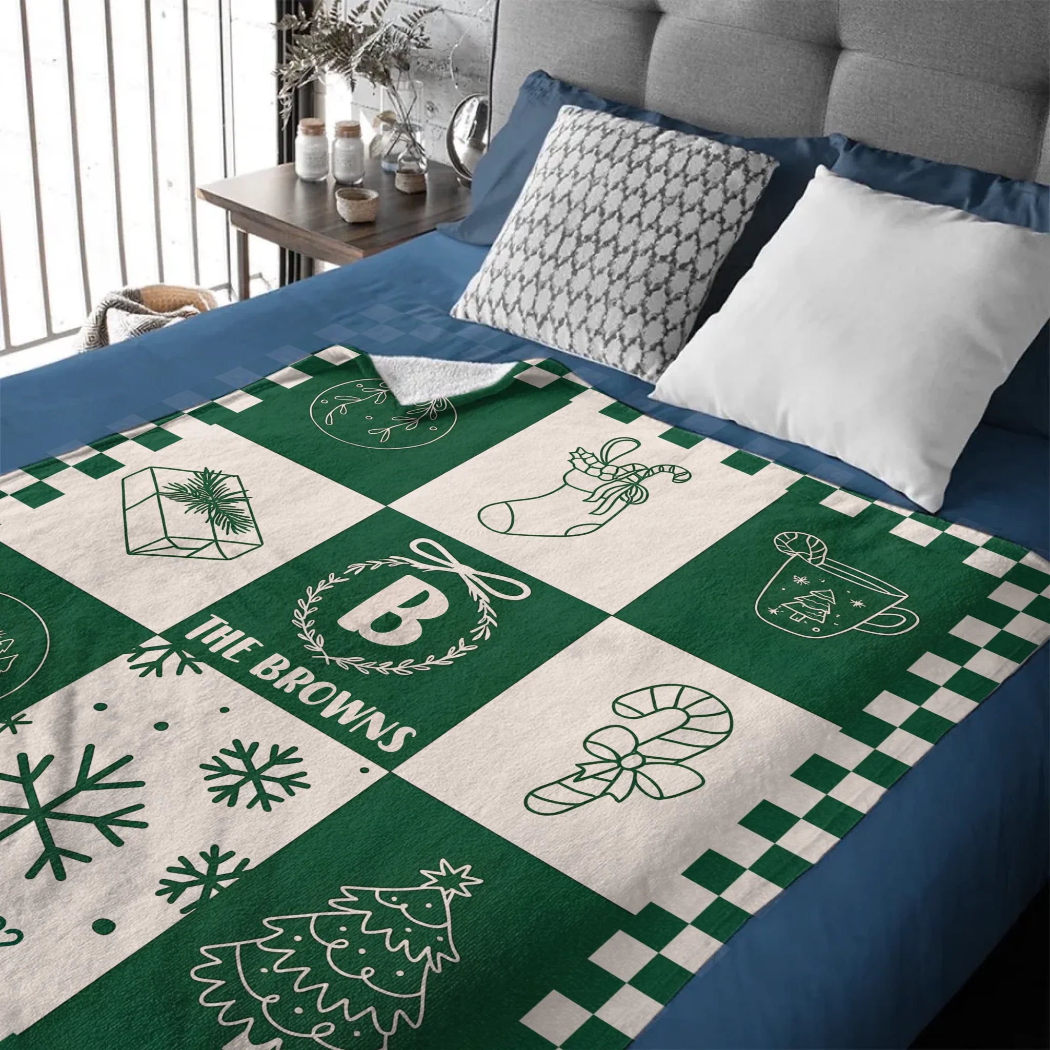 Customized Cartoon Line Jigsaw Blanket- Personalized Name and Year Christmas Blanket - Christmas Gift For Kids, Children