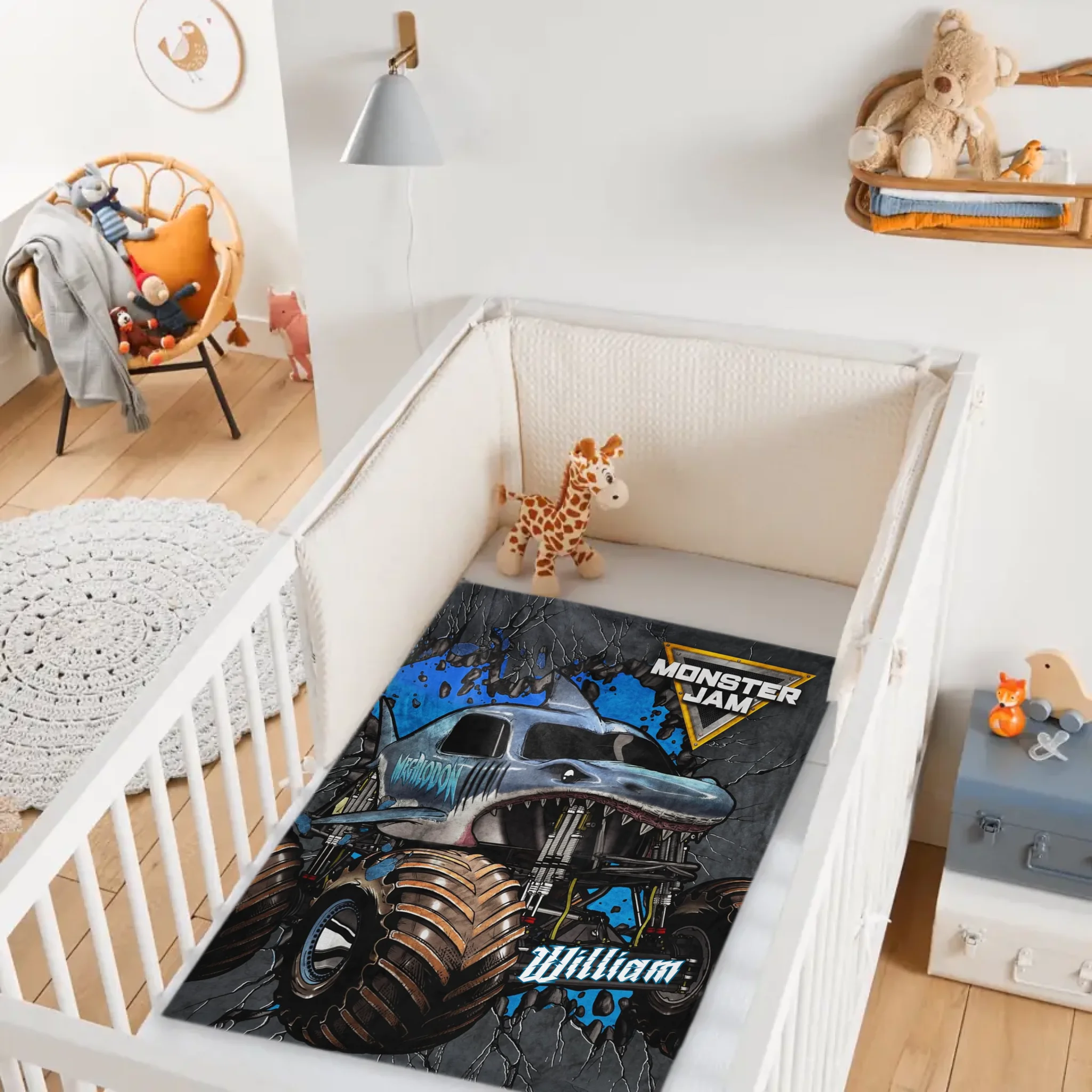 Custom Shark Truck Blanket – Personalized Monster Jam Blanket – Gift for Boys