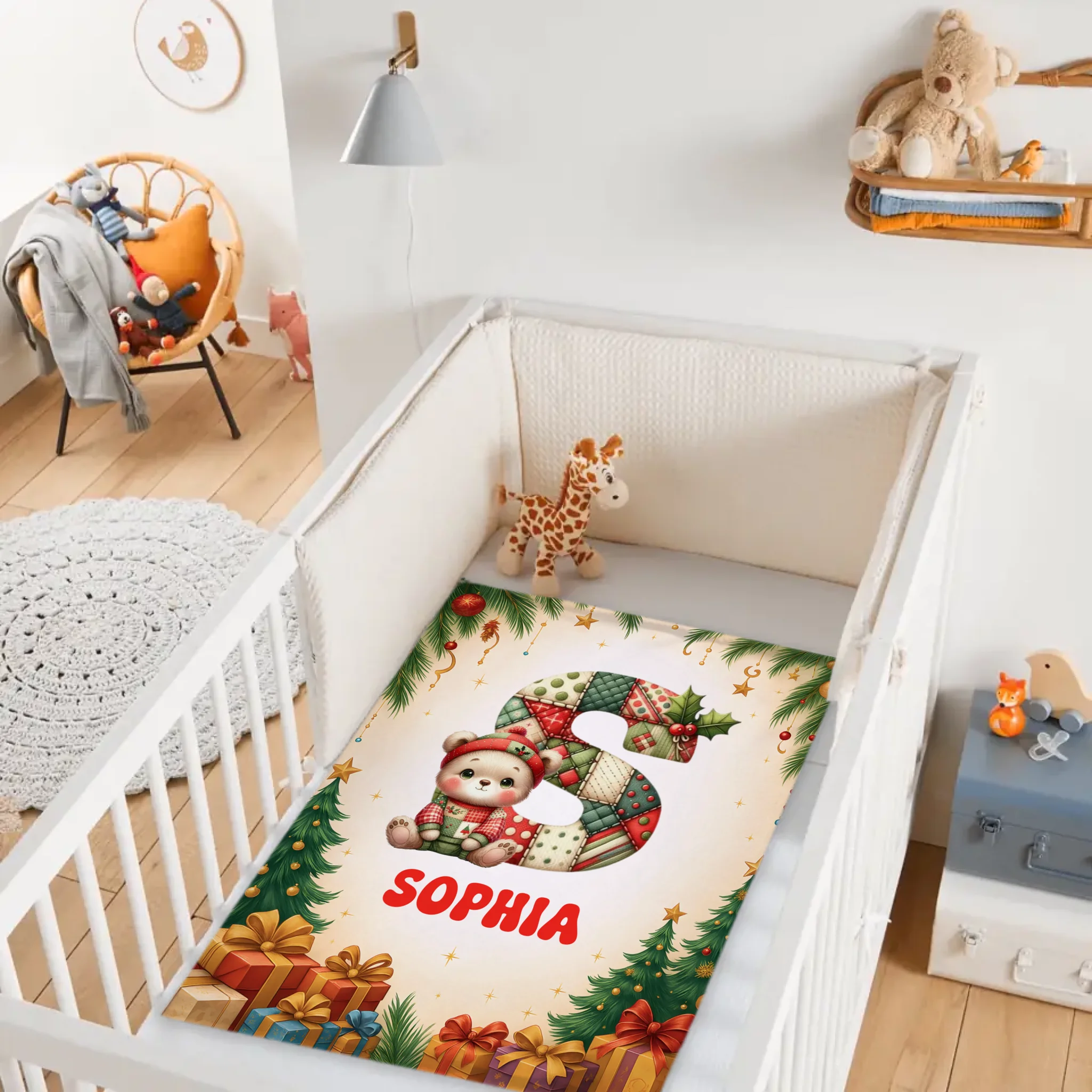 Custom Cute Baby Animal Alphabet Blanket – Personalized Animal And Initial Letter – Christmas Gift for Kids & Teens