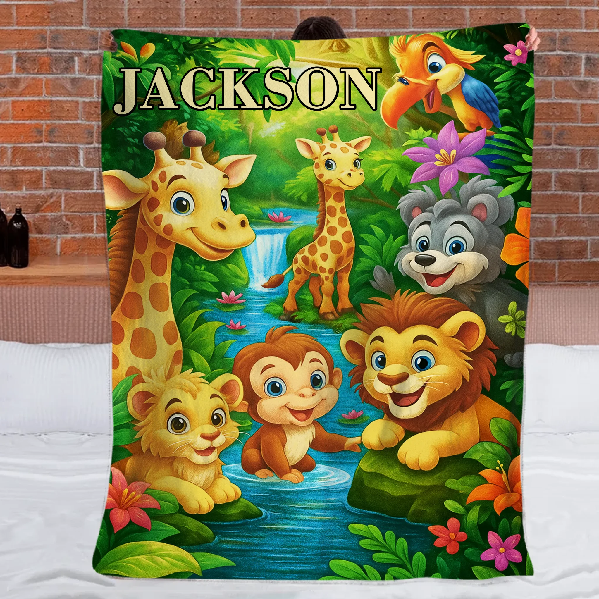 🌳Customized Animal Jungle Blanket - Personalized Name - Gift For Kids, Children - SDG