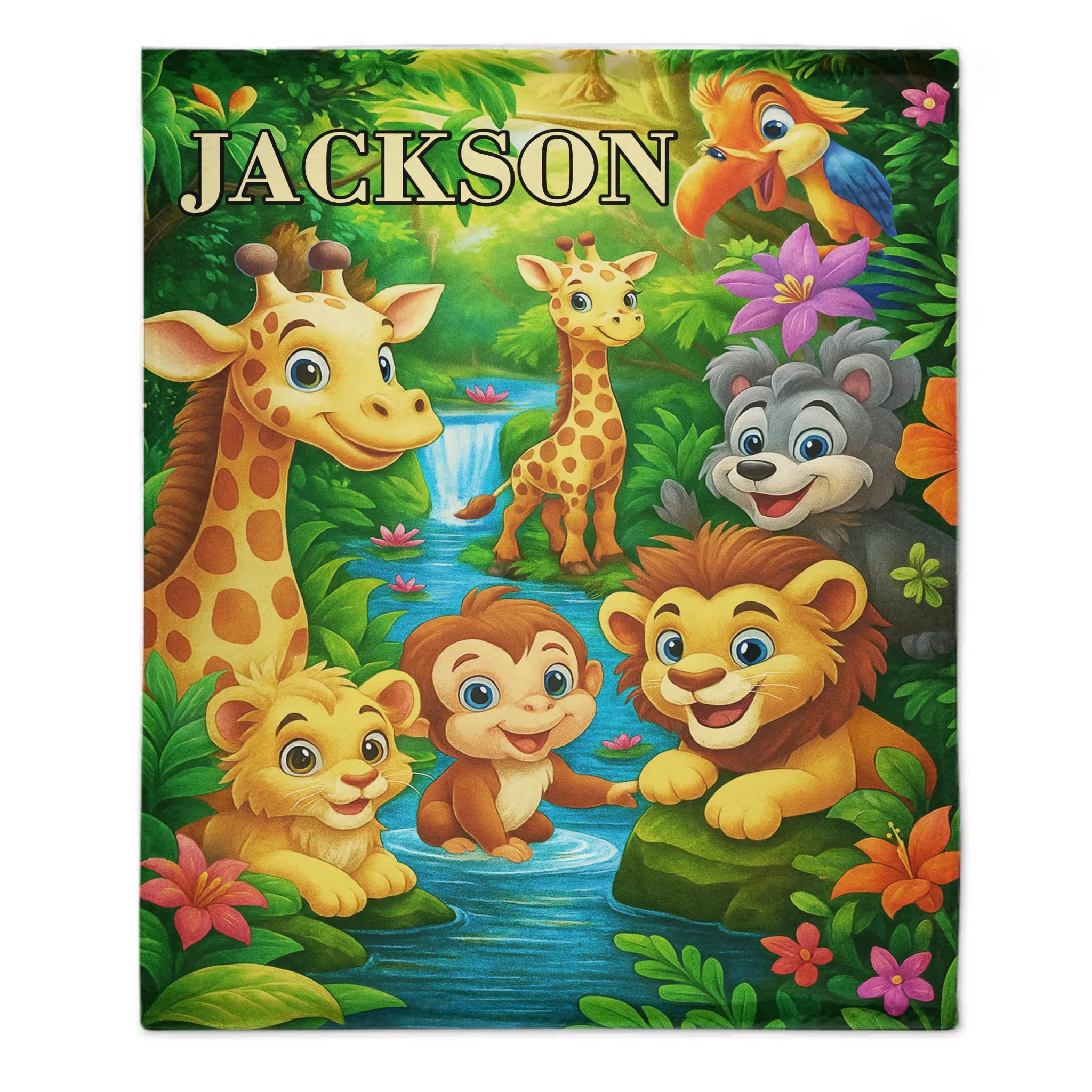 🌳Customized Animal Jungle Blanket - Personalized Name - Gift For Kids, Children - SDG
