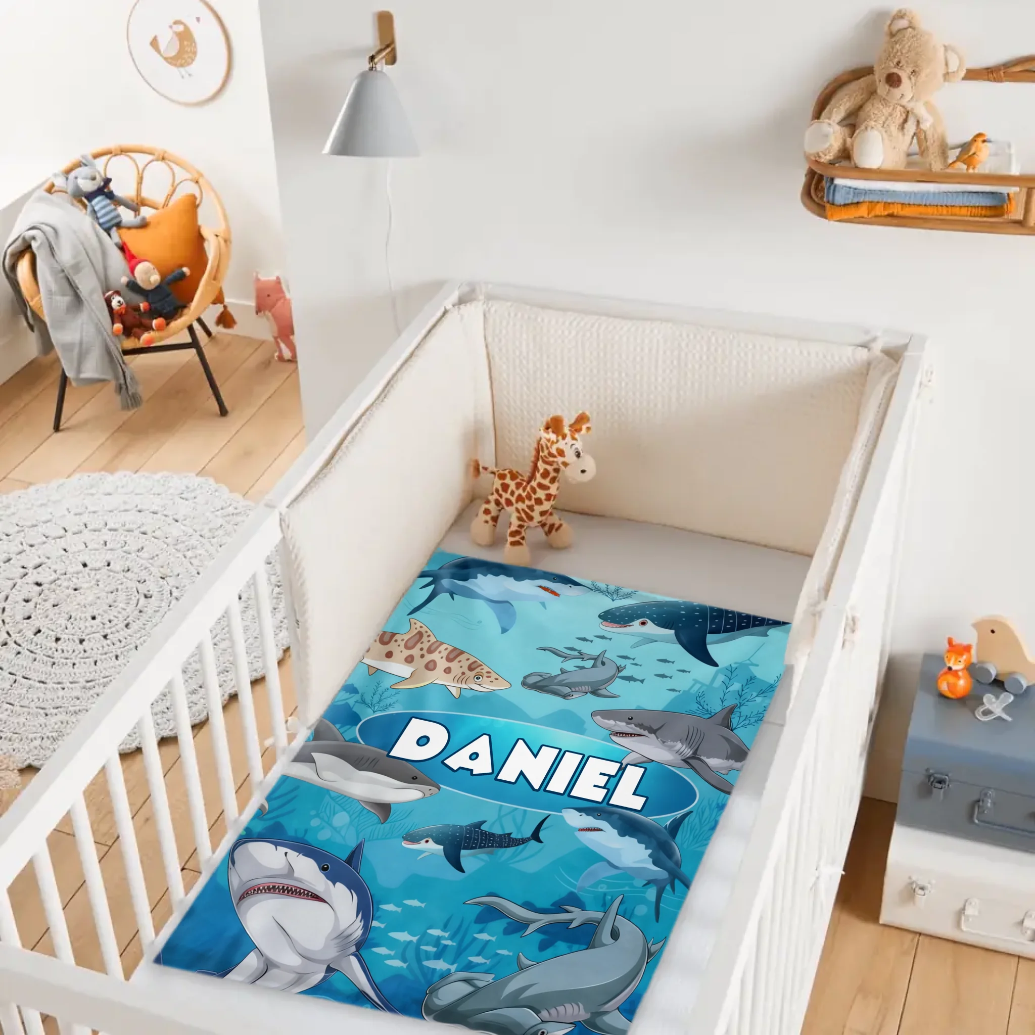 Custom Shark Blanket – Personalized Ocean Shark Throw – Gift for Kids