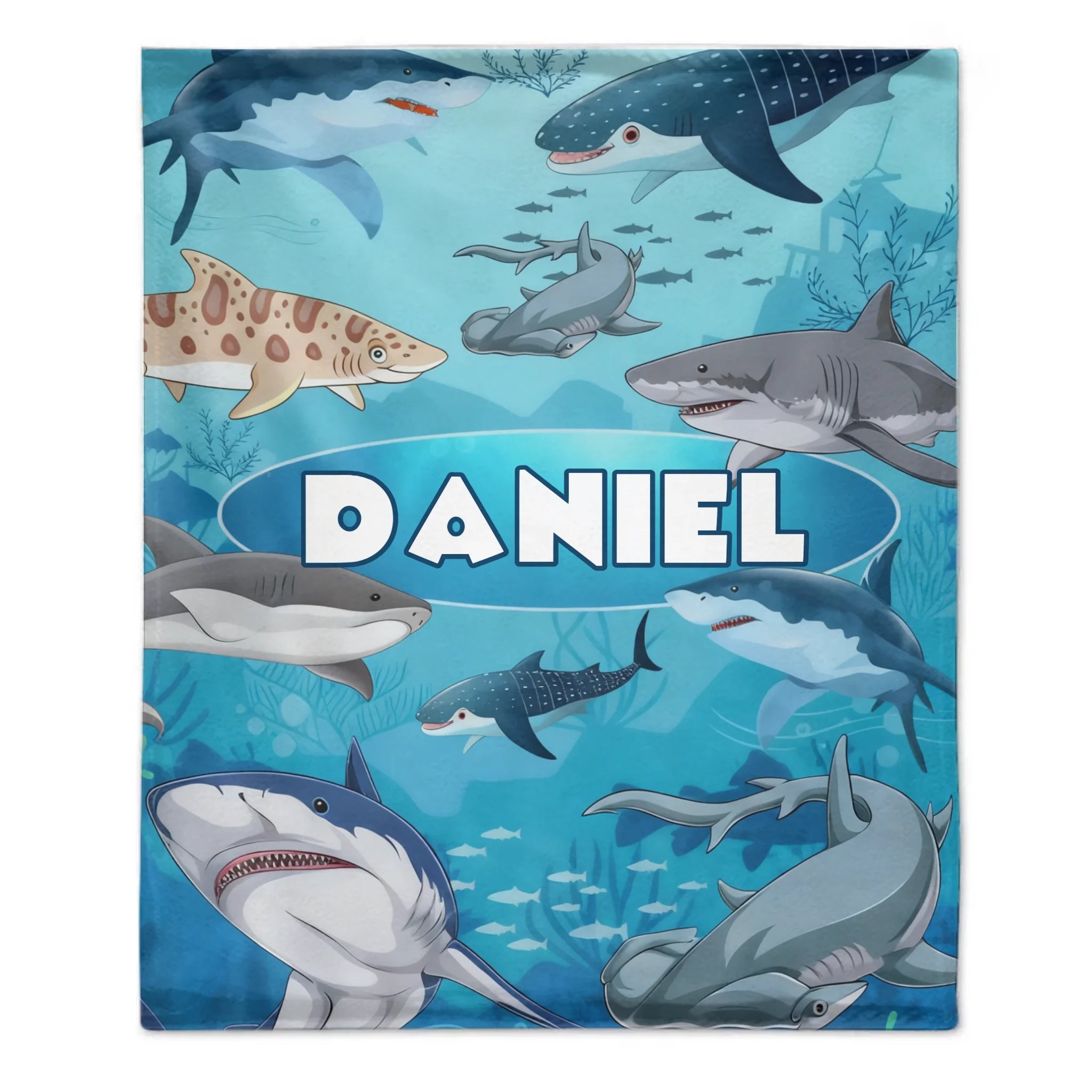 Custom Shark Blanket – Personalized Ocean Shark Throw – Gift for Kids