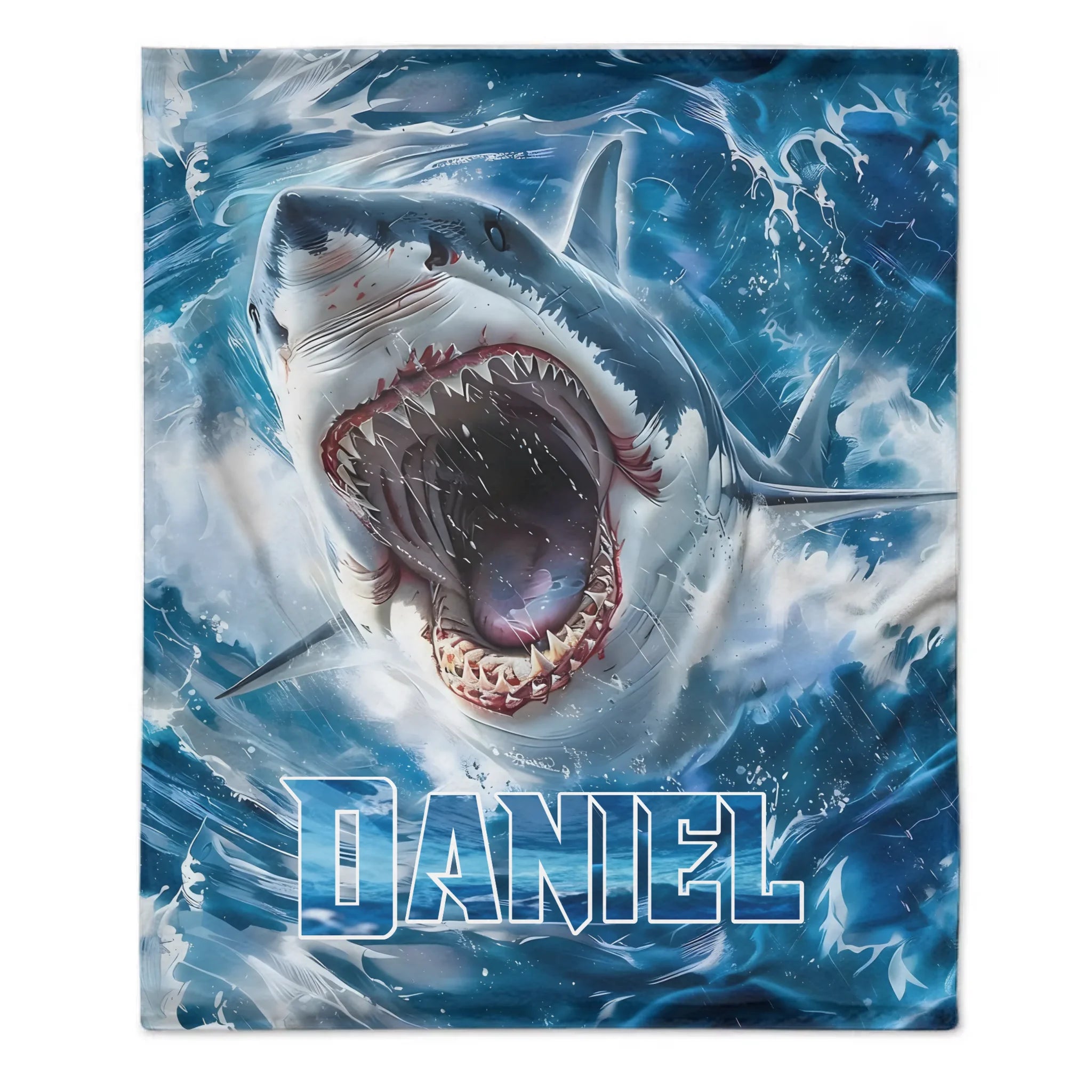 Custom Shark Blanket – Personalized Realistic Ocean Shark Throw – Gift for Boys