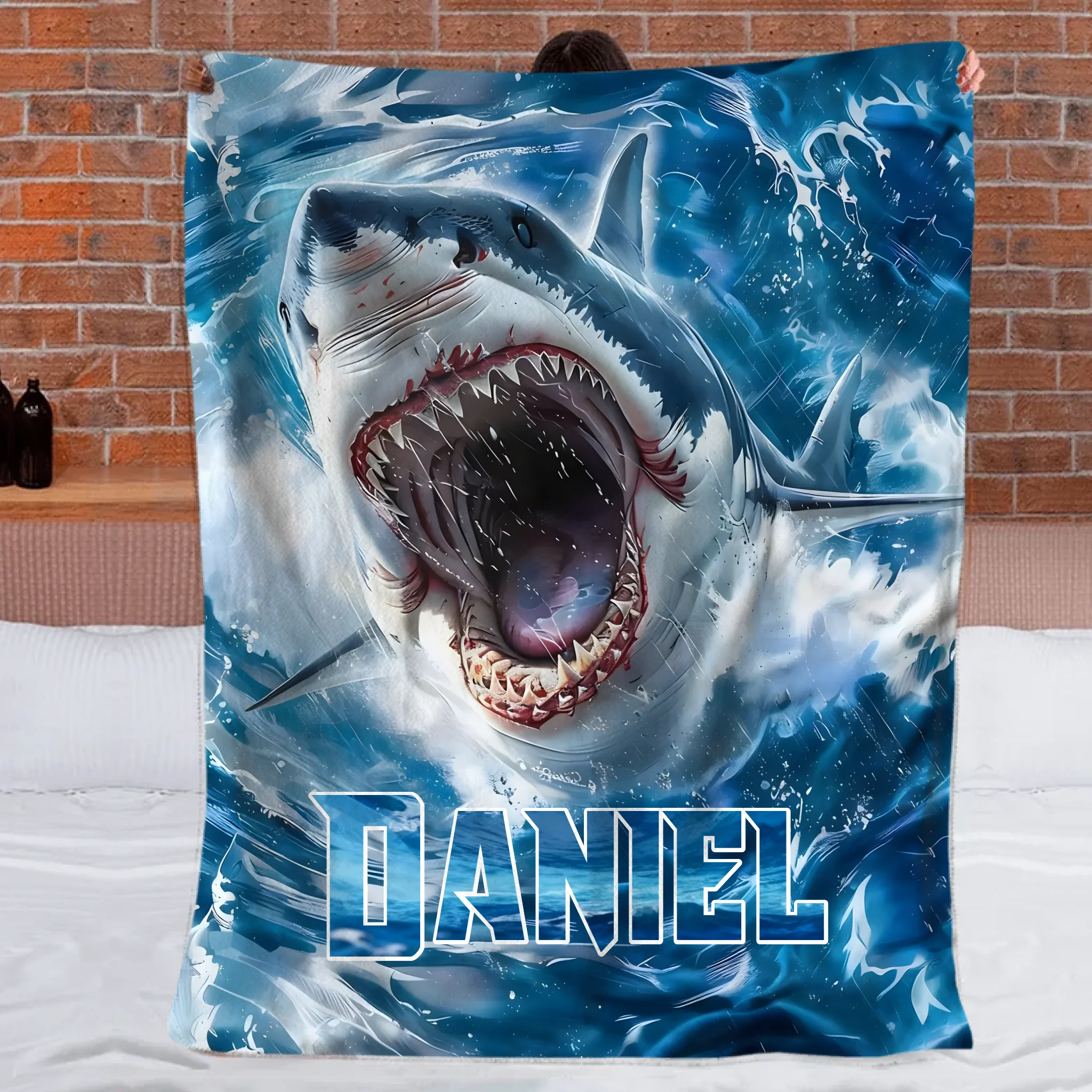 Custom Shark Blanket – Personalized Realistic Ocean Shark Throw – Gift for Boys