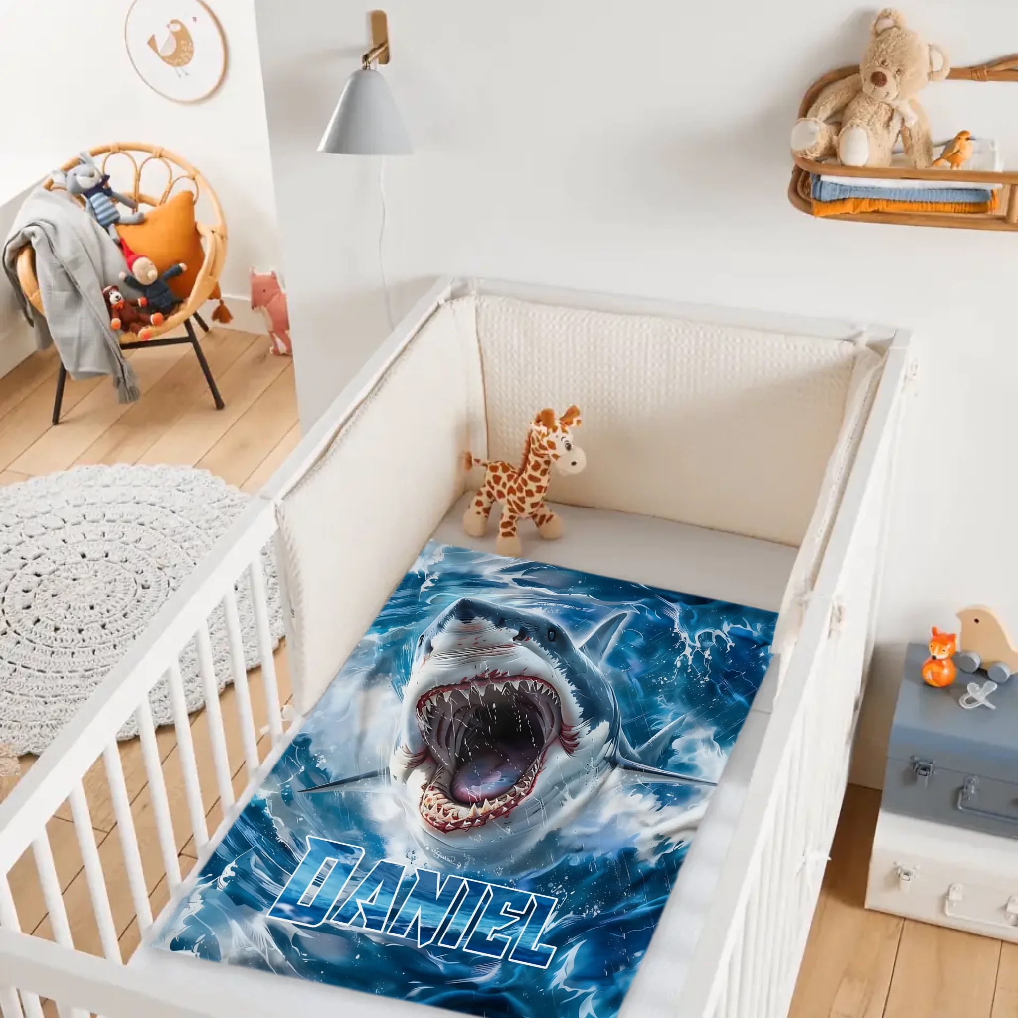 Custom Shark Blanket – Personalized Realistic Ocean Shark Throw – Gift for Boys