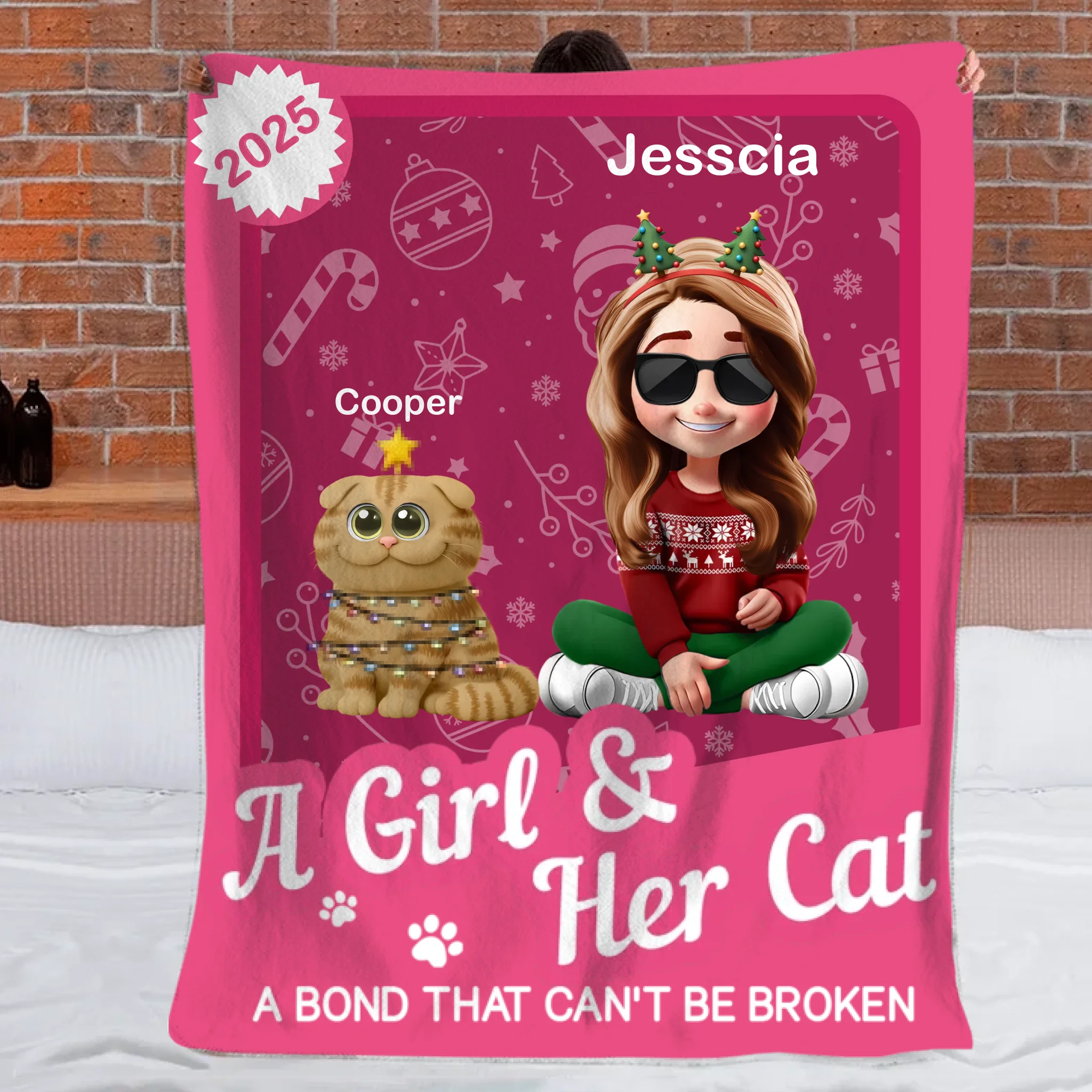 A Girl/Boy & Her/His Cats Has Unbreakable Bond Custom Blanket - Personalized Cartoon Characters - Christmas Gift For Cat Lovers